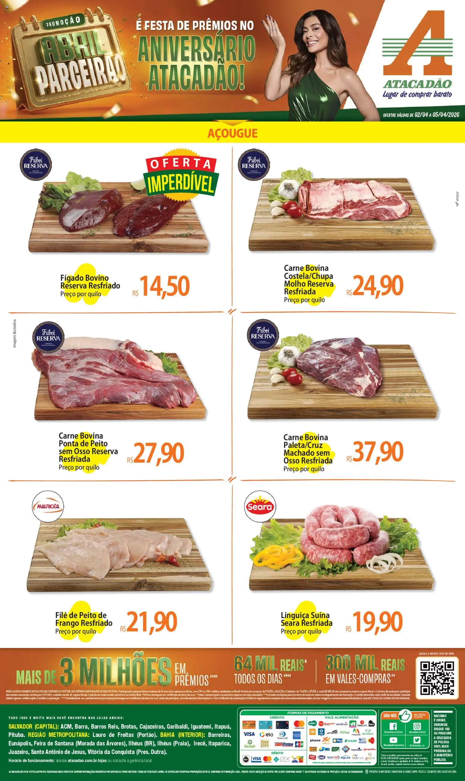 Pré-Visualização do folheto "Atacadão ofertas - BA" da loja Atacadão válido a partir de 02/04/2026 - Pá, Carne, Frango, Fígado, Linguiça, Carne bovina, Frango resfriado