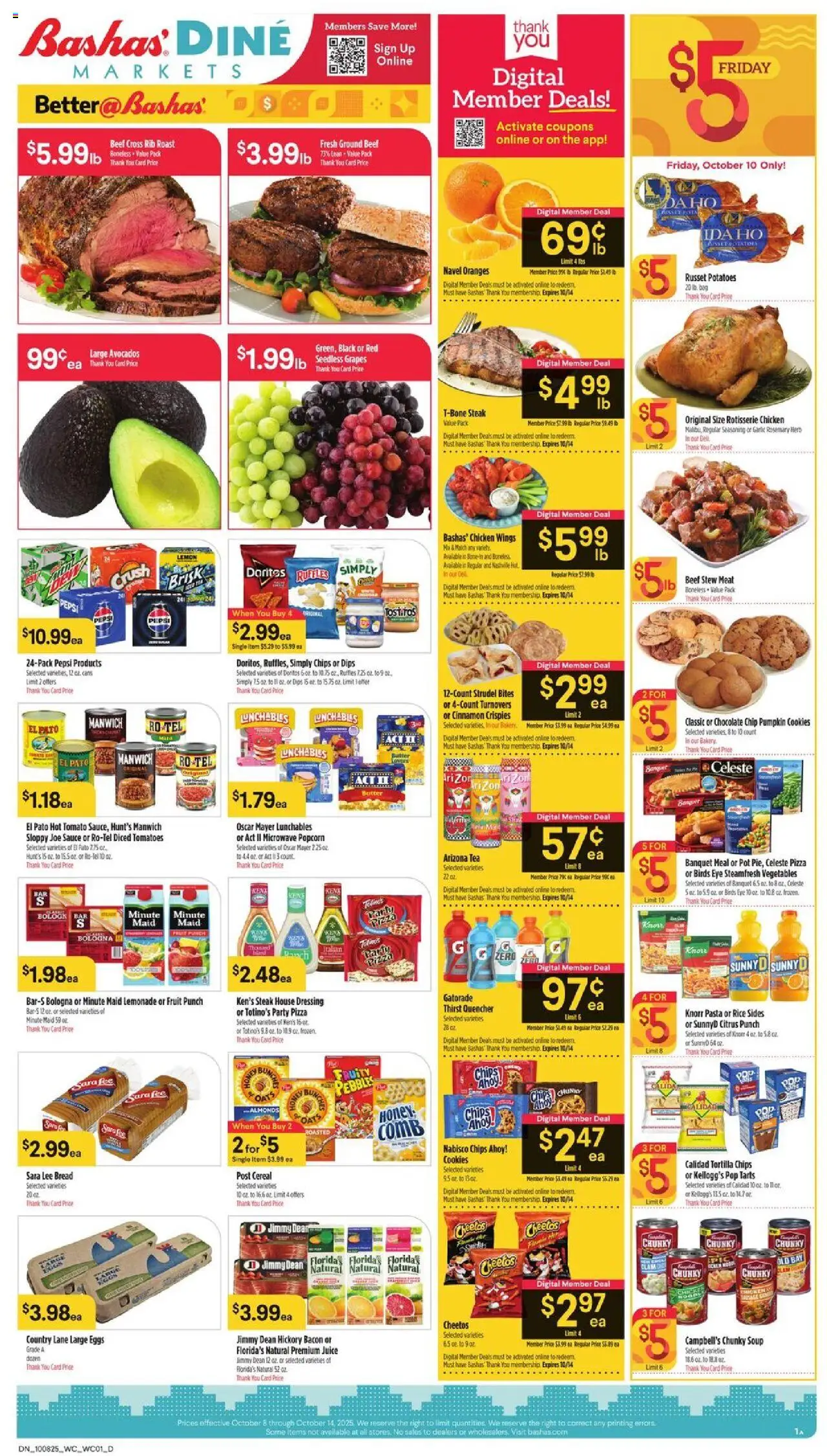 Basha's Dine from 10/08/2025 - Flyer - Page number 1 - Eggs, Tea, Honey, Microwave, Tomato, Meat, Bacon, Chocolate Chip