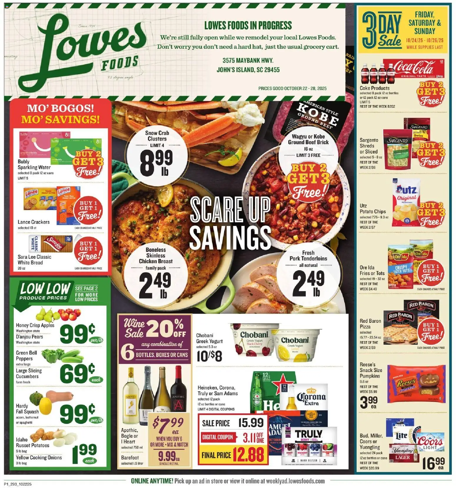 Lowes Foods Weekly Ad - SC from 10/22/2025 - Flyer - Page number 1 - Pizza, Apples, Potatoes, Cucumbers, Beef, Ground beef, Pork, Chicken