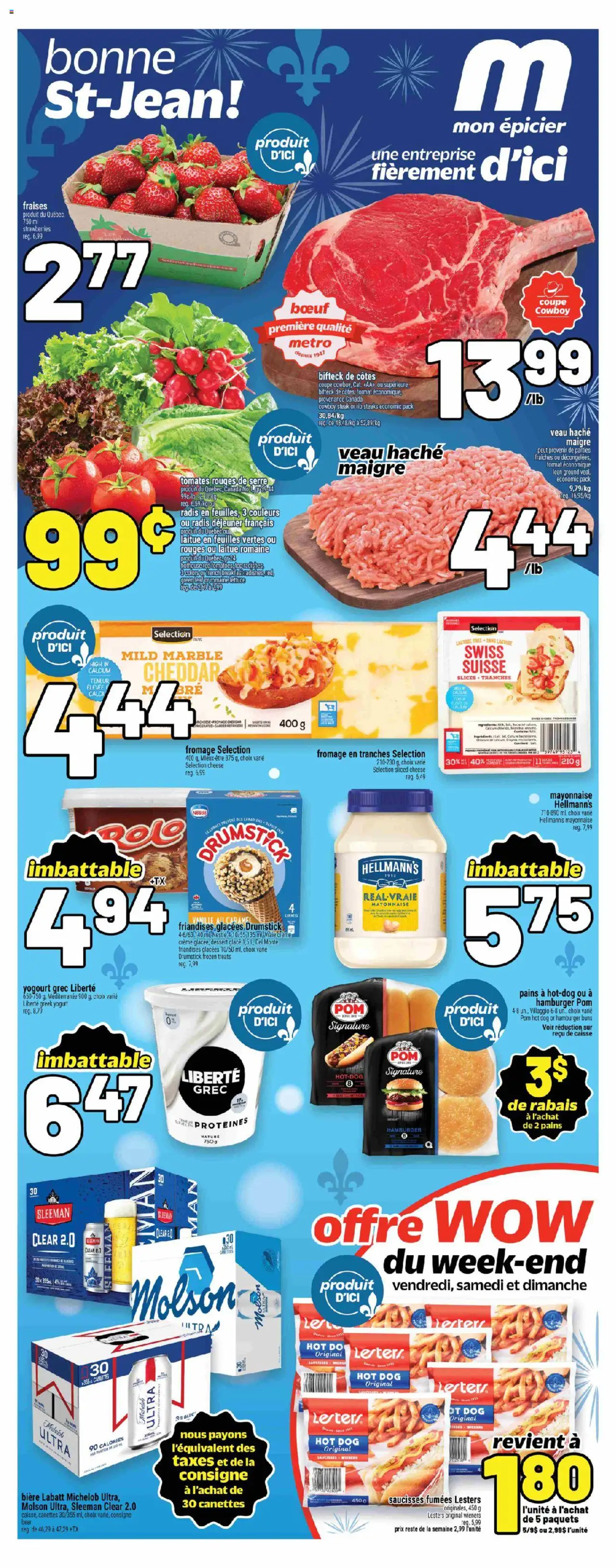 Metro flyer valid from Jun 19, 2025 - page number 1 - Fromage, Crème, Yogourt, Tomates, Saucisses, Radis, Vanille, Fromage en tranches