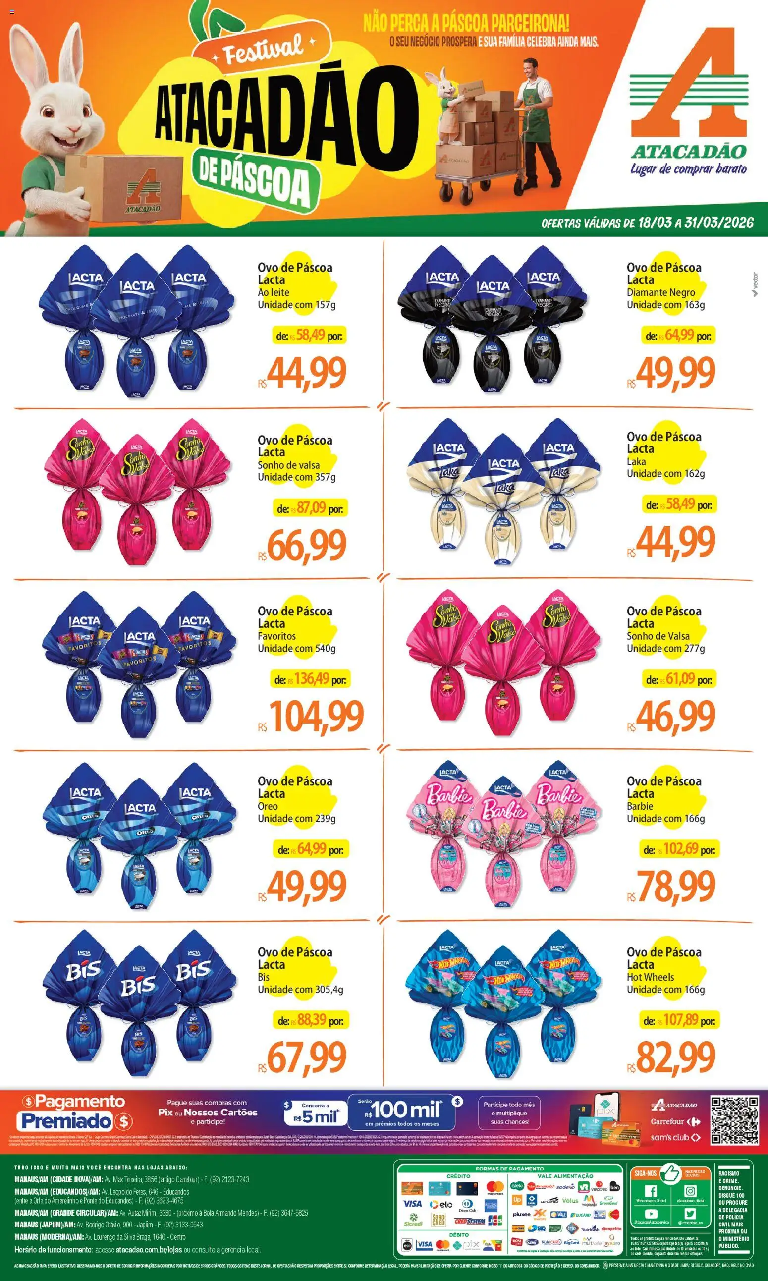 Pré-Visualização do folheto "Atacadão ofertas - AM" da loja Atacadão válido a partir de 18/03/2026 - Ovo de páscoa, Chocolate, Sonho, Leite, Perca