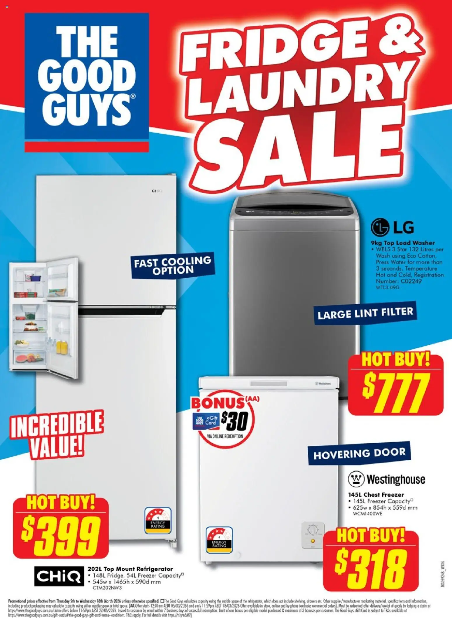 Preview of catalogue The Good Guys Fridge & Laundry Sale from shop The Good Guys valid 05/03/2026