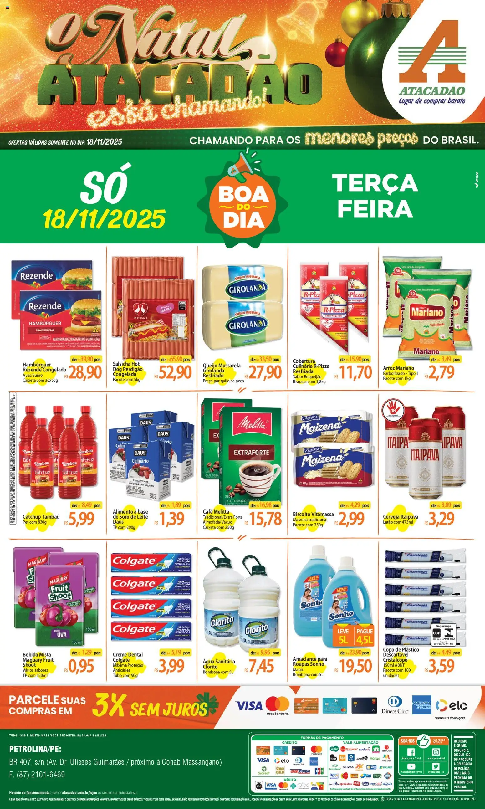 Pré-Visualização do folheto "Ofertas - PE" da loja Atacadão válido a partir de 18/11/2025 - Pizza, Cerveja, Água, Salsicha, Arroz, Base, Leite, Vitamassa