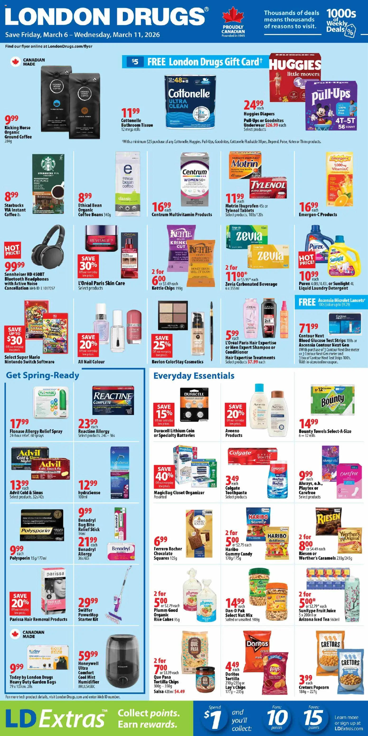 Preview of leaflet London Drugs weekly flyer / circulaire from shop London Drugs is valid from Mar 06, 2026 - Fruit, Chips, Batteries, Juice, Iced tea, Cheddar, Conditioner, Ground coffee