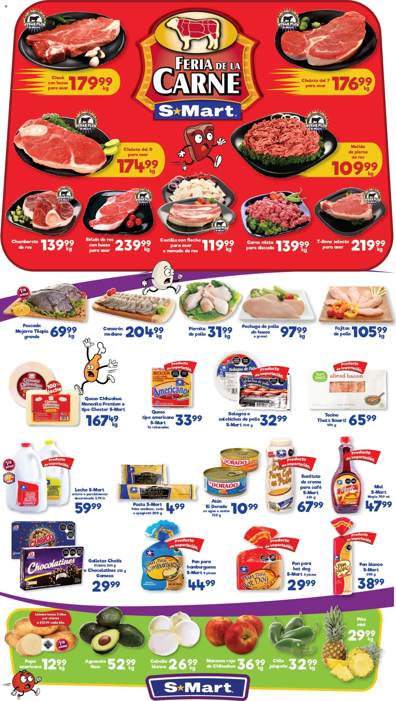 Vista previa las ofertas de la tienda S-Mart - Folleto Juárez desde el 23/01/2026 - Pollo, Papa, Manzana, Chile, Queso, Tilapia, Res, Chuleta