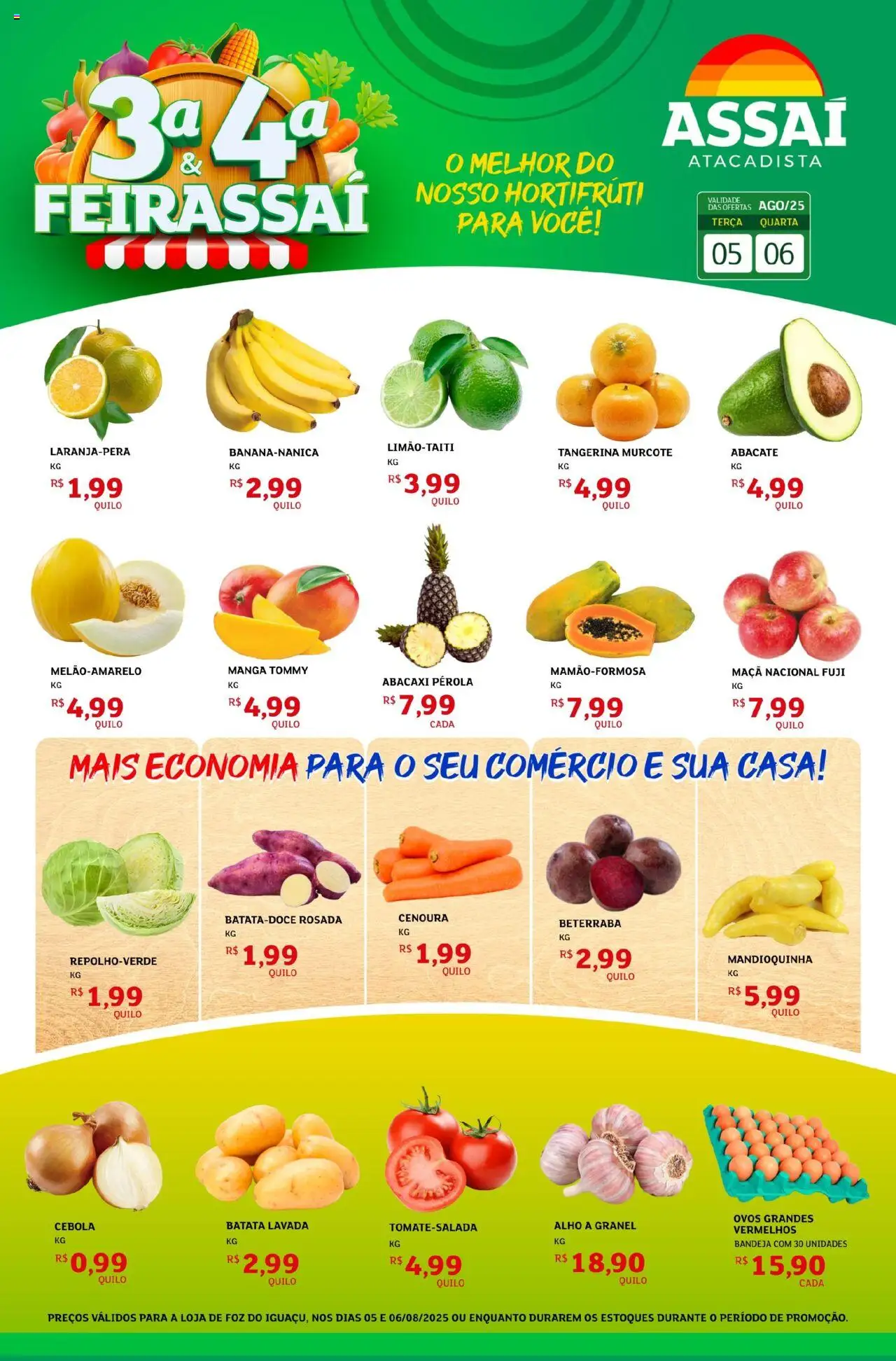 Assaí Atacadista folheto "Encarte - PR" válido a partir de 05/08/2025 - número de página 1 - Manga, Ovos, Abacaxi, Beterraba, Cenoura, Bandeja, Alho, Mandioquinha