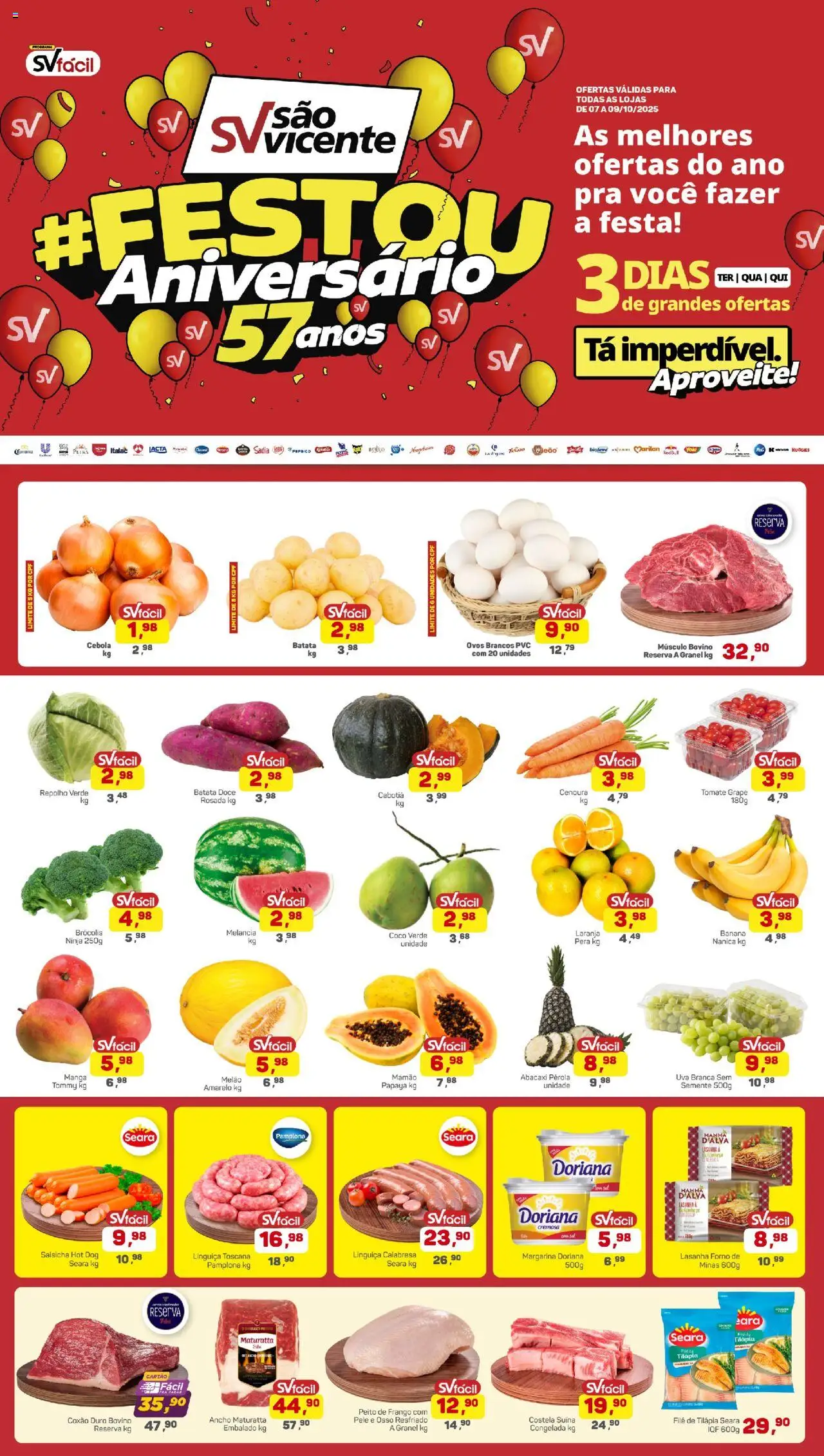 Supermercados São Vicente folheto "Ofertas da semana" válido a partir de 07/10/2025 - número de página 1 - Coco, Uva, Abacaxi, Doce, Forno, Margarina, Tilápia, Coxão duro