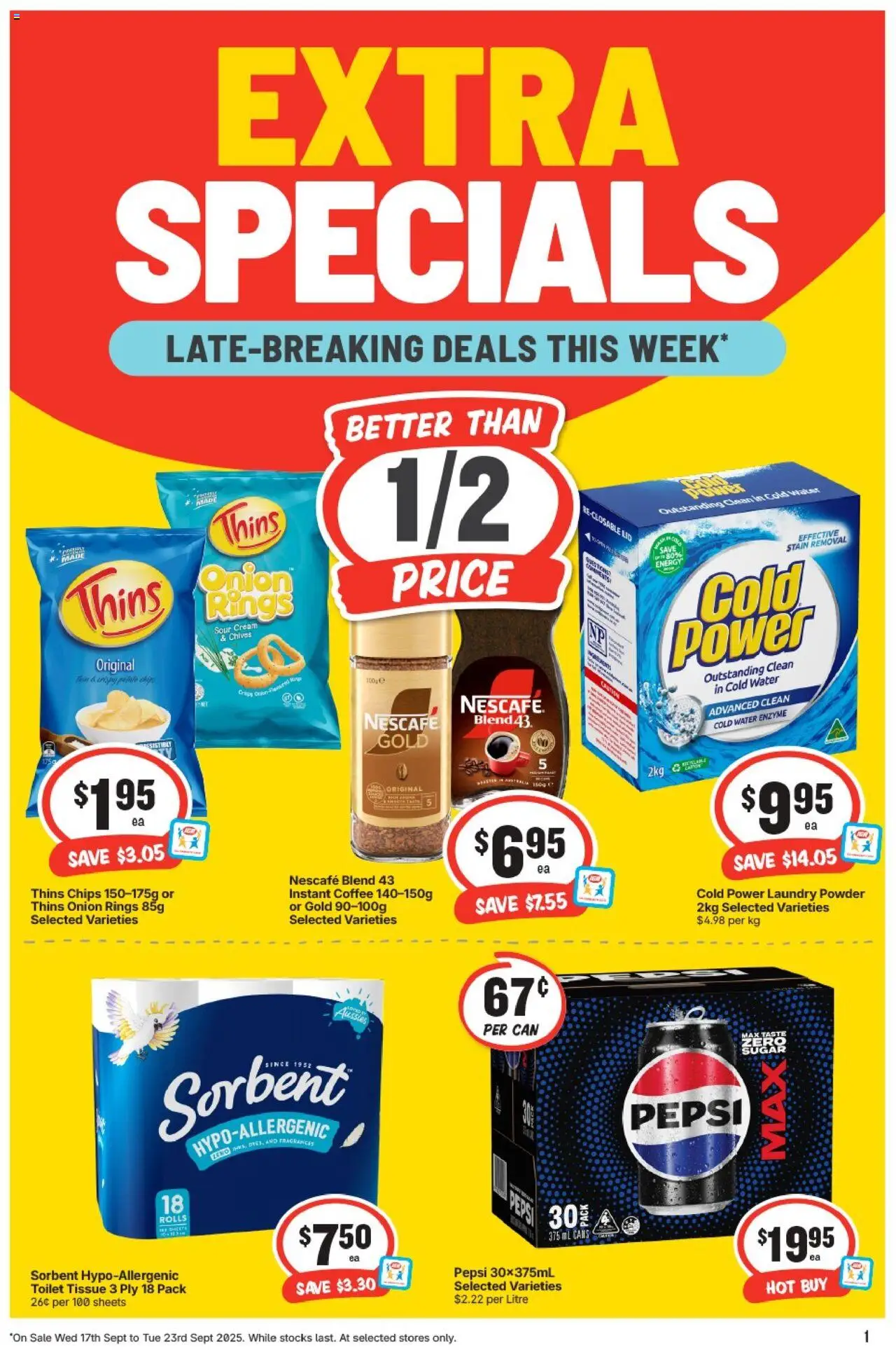 Preview of catalogue Catalogue VIC from shop IGA valid 17/09/2025 - Coffee, Mask, Sour cream, Pepsi, Chips, Cream, Water, Onion