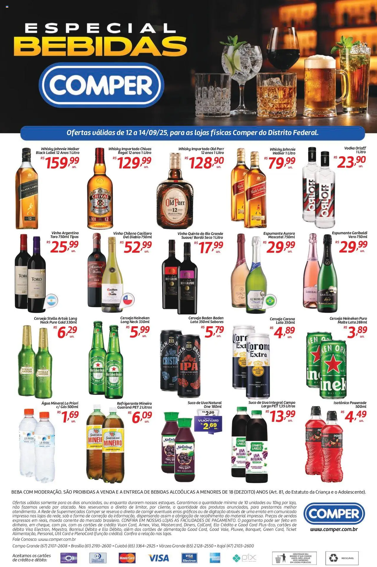 Comper folheto "Ofertas Especial Bebidas" válido a partir de 12/09/2025 - número de página 1 - Heineken, Uva, Bebidas, Suco, Cerveja Corona, Guaraná, Espumante, Água mineral