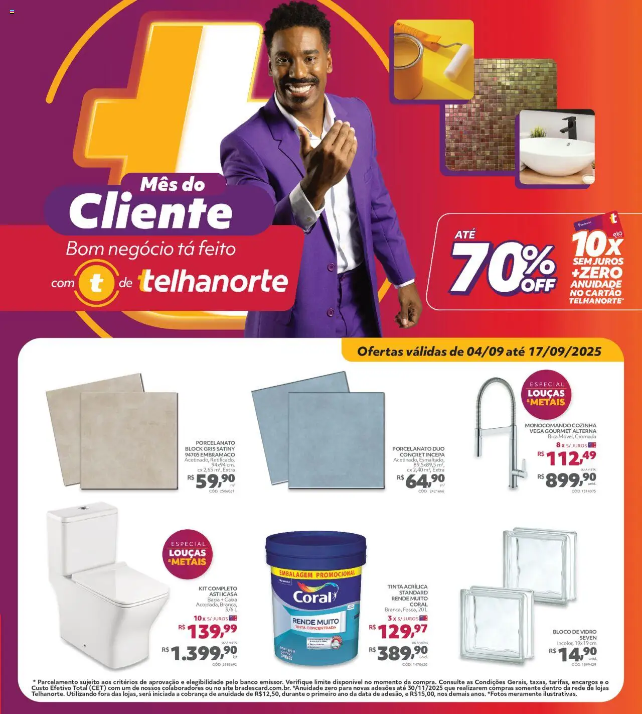 Telhanorte folheto "Ofertas Mês do Cliente" válido a partir de 04/09/2025 - número de página 1