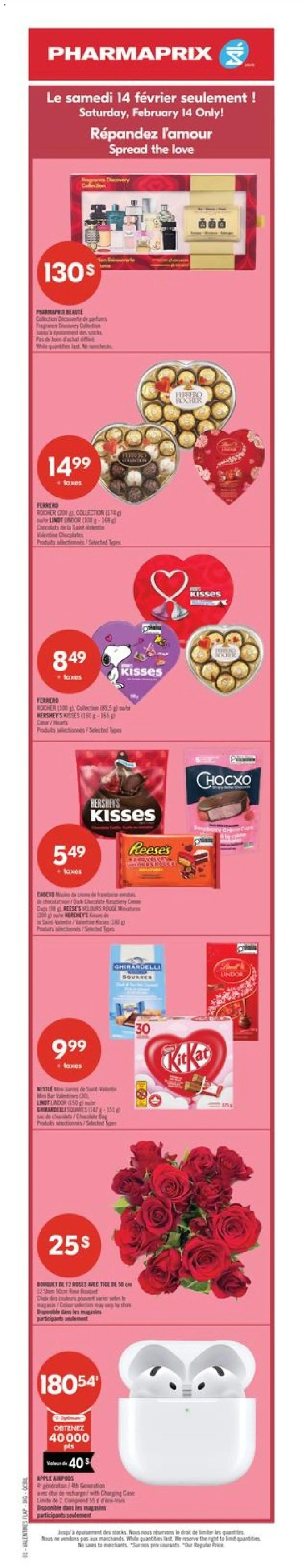 Preview of leaflet Flyer / circulaire from shop Pharmaprix is valid from Feb 13, 2026 - Chocolate, Headphones, Lindt, Perfume, Ferrero Rocher, Fragrance, Cream, Spread