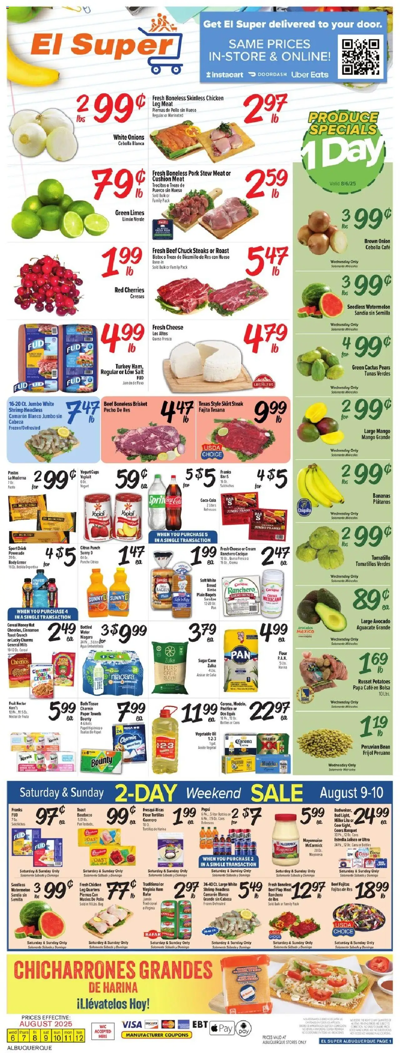 El Super Weekly Ad - NM from 08/06/2025 - Flyer - Page number 1 - Mango, Cheese, Cherries, Pepsi, Ham, Beef, Pears, Flour