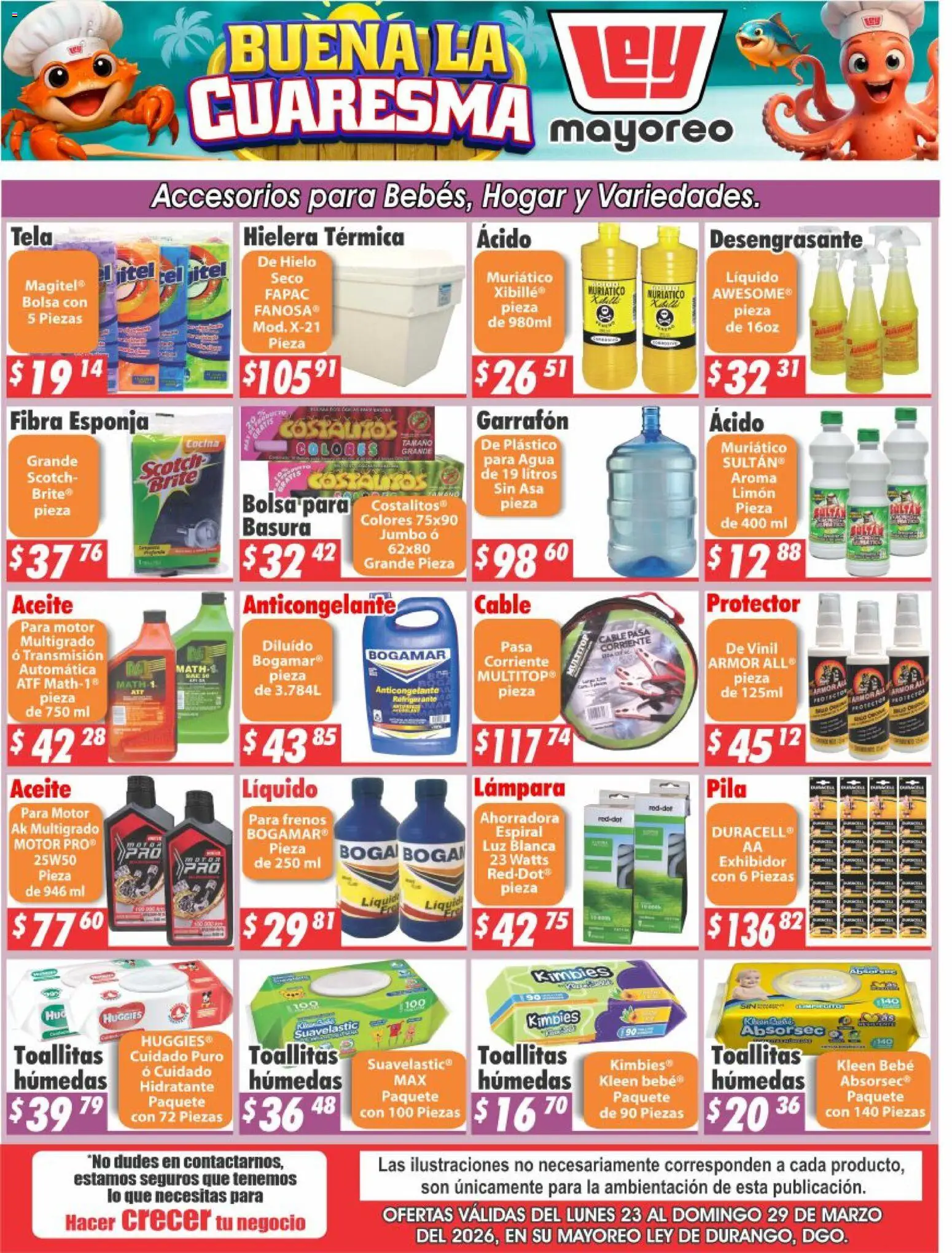 Vista previa las ofertas de la tienda Casa Ley - Casa Ley folleto desde el 23/03/2026 - Agua, Bolsa, Limón, Aceite, Esponja, Pila, Cable, Desengrasante