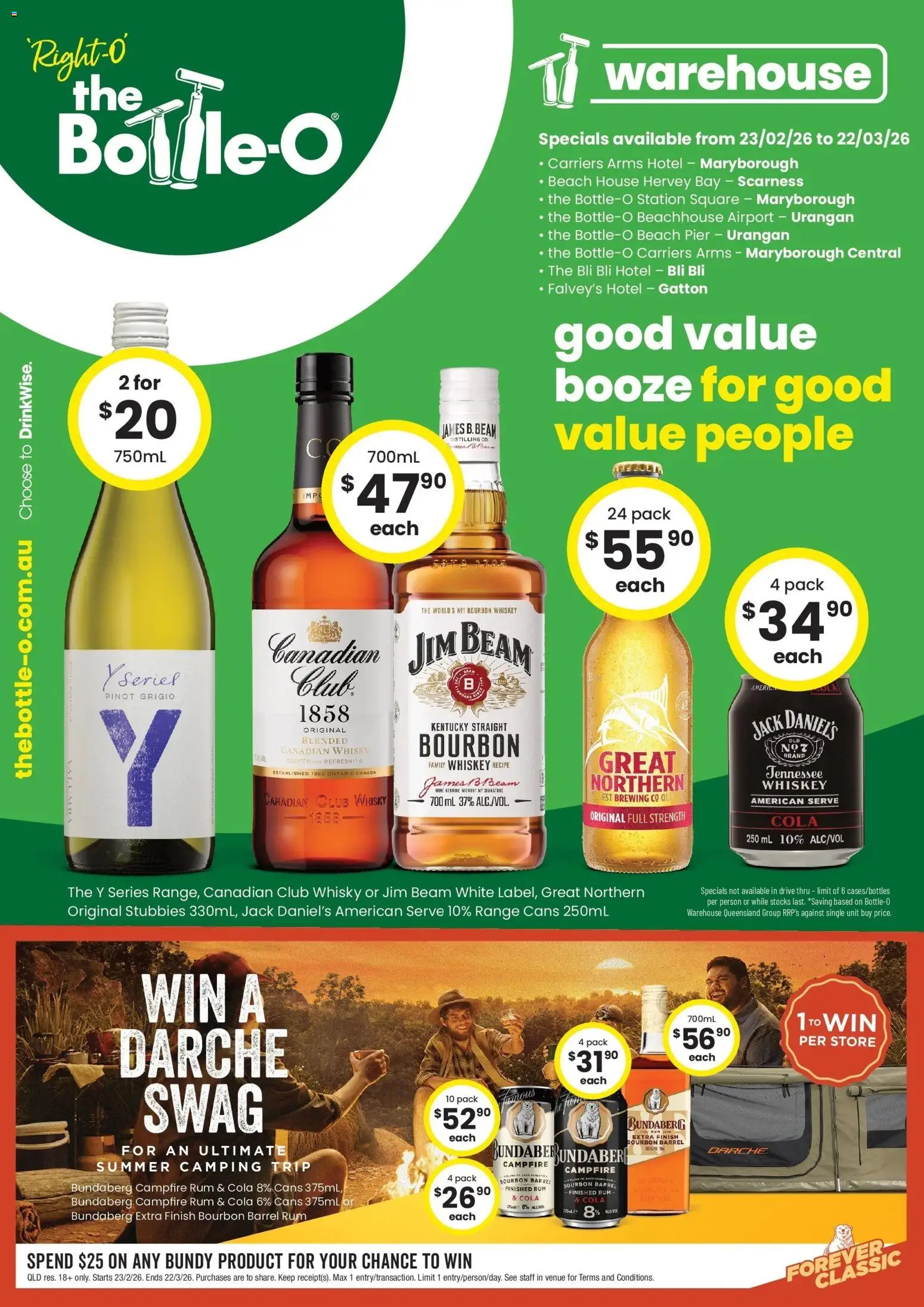 Preview of catalogue Catalogue Maryborough from shop The Bottle-O valid 23/02/2026 - Jim Beam, Bourbon, Whiskey, Rum, Jack Daniel’s