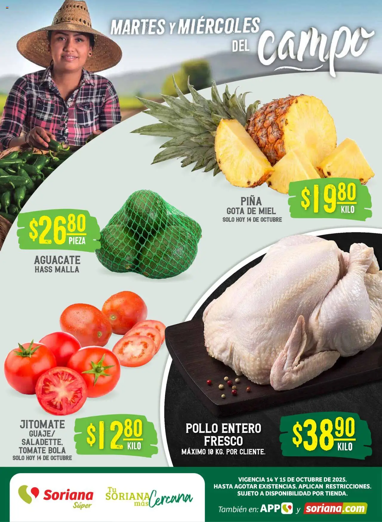 Martes y Miércoles del Campo Súper: Ags, Nay, Jal, Qro, Col, Mich, Gto, Hgo, Tlax, Mor, Pue, Gro, Oax, Edo. de Mex, Vall Soriana y sus promociones válidas desde el 14/10/2025 - Número de página 1