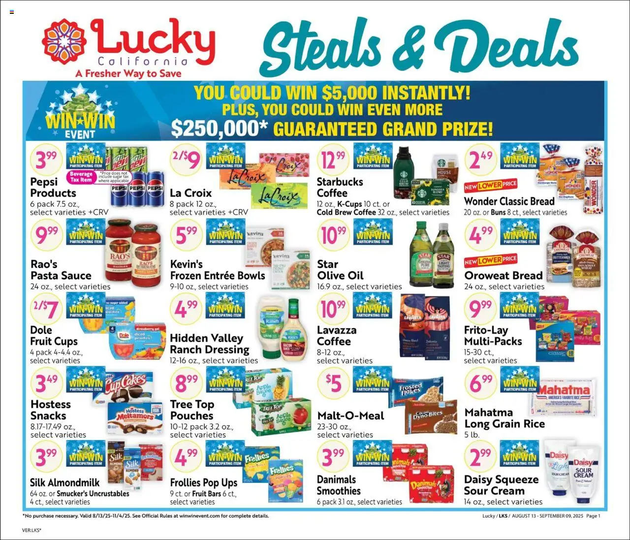 Lucky Supermarkets Big Monthly Deals from 08/13/2025 - Flyer - Page number 1