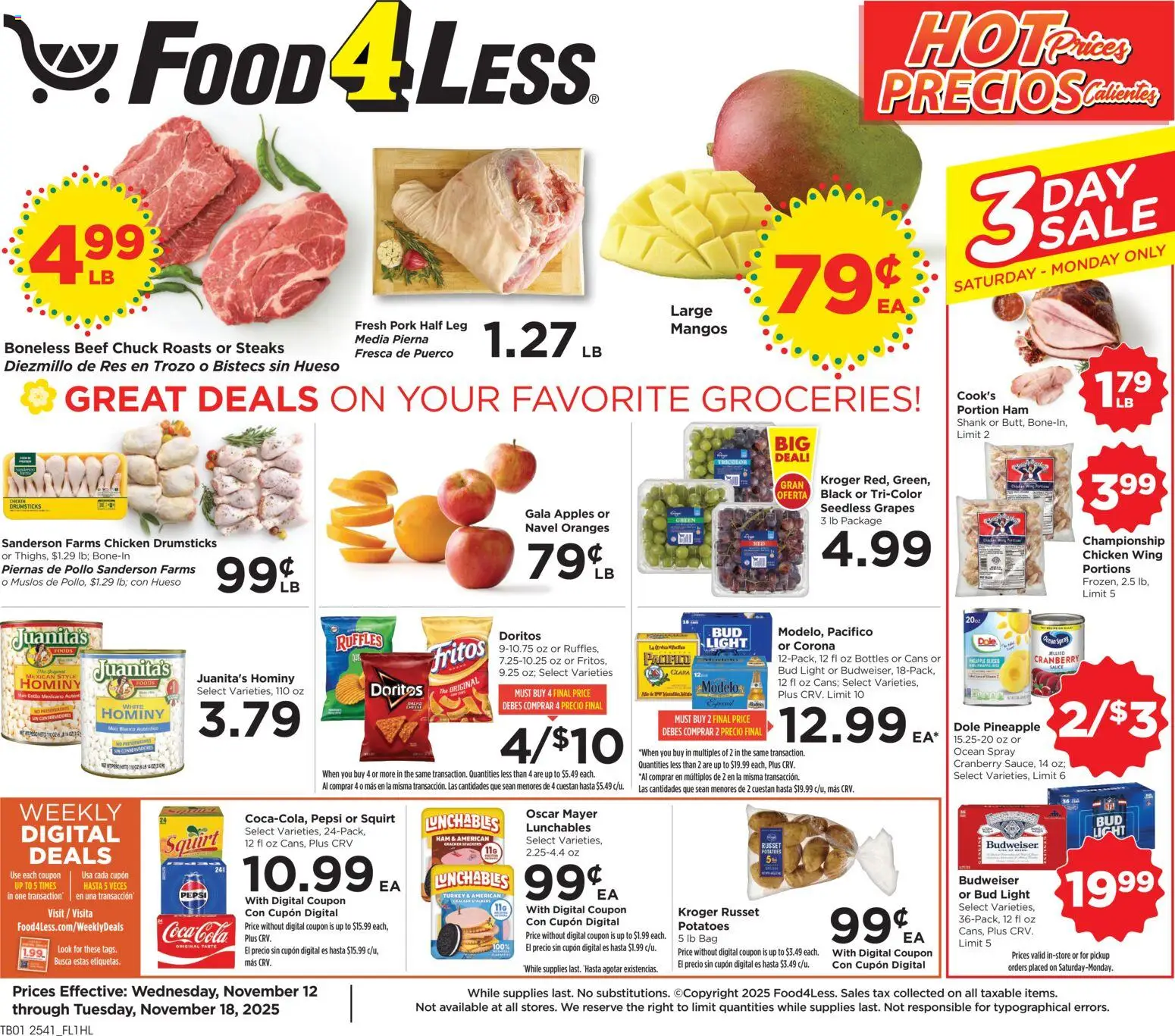 Ad Preview of Food 4 Less Weekly Ad from 11/12/2025
