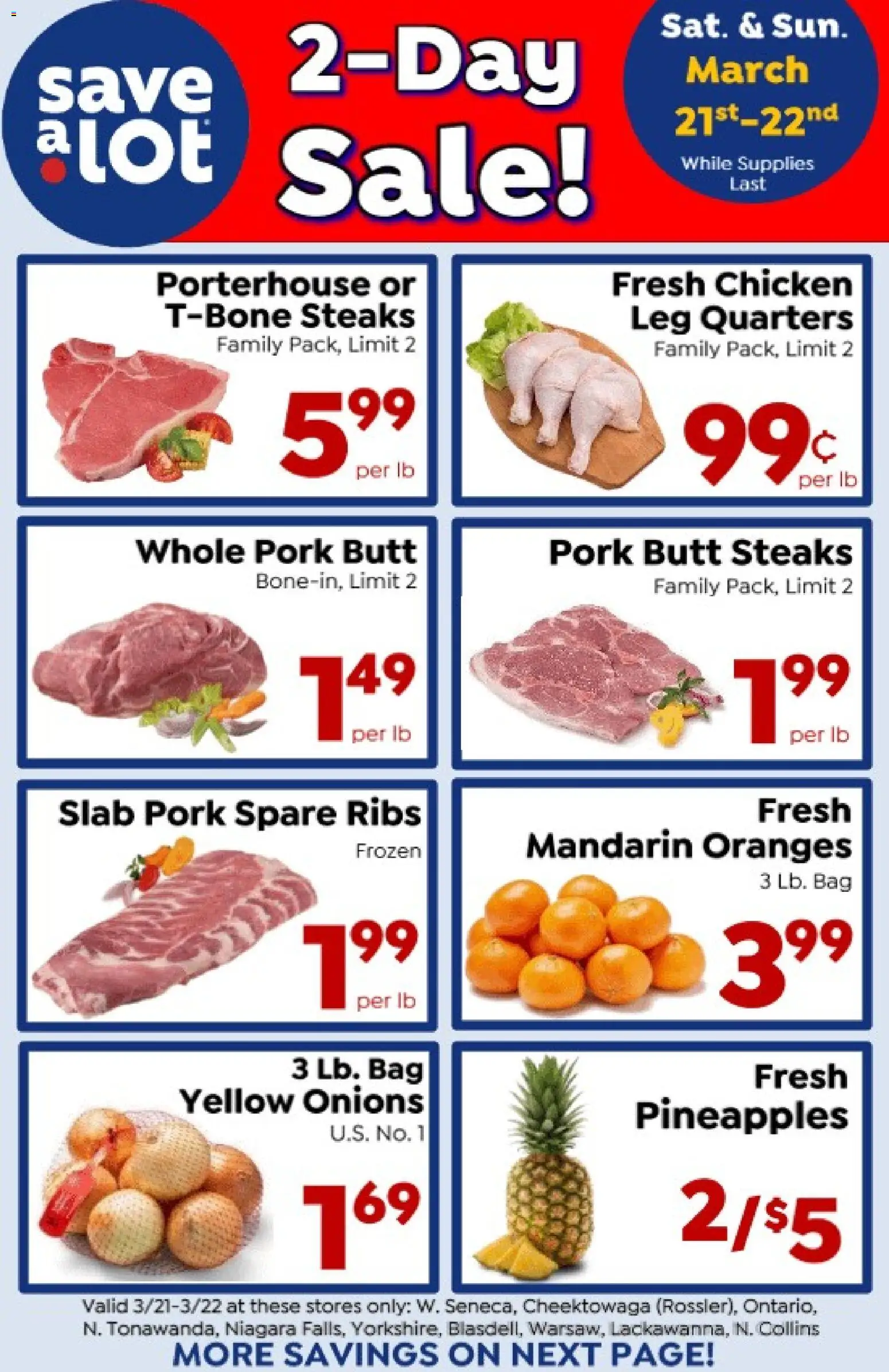 Ad Preview of Save a Lot Save a Lot Special Promotion from 03/21/2026 - Oranges, Bag, Pork, Pork butt, Chicken