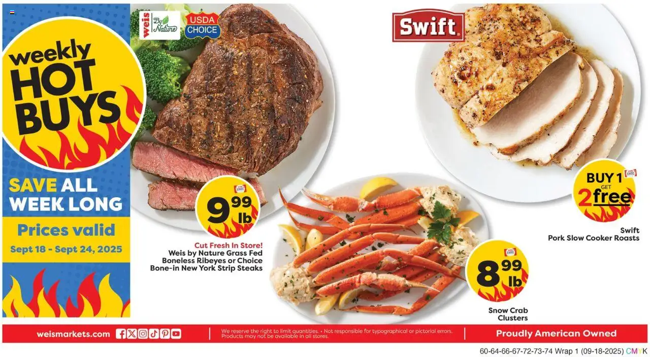 Weis Ad from 09/18/2025 - Flyer - Page number 1 - Pork, Slow cooker, Cooker