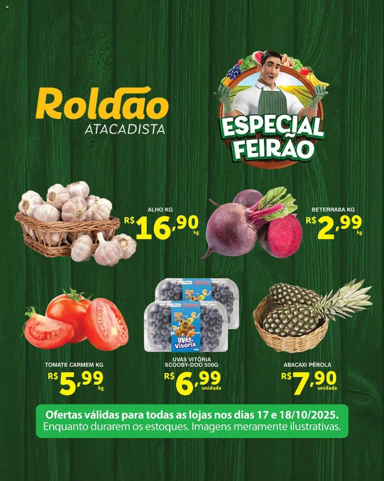 Roldão folheto "Ofertas Especial Feirão" válido a partir de 17/10/2025 - número de página 1 - Abacaxi, Uvas, Beterraba, Tomate, Alho