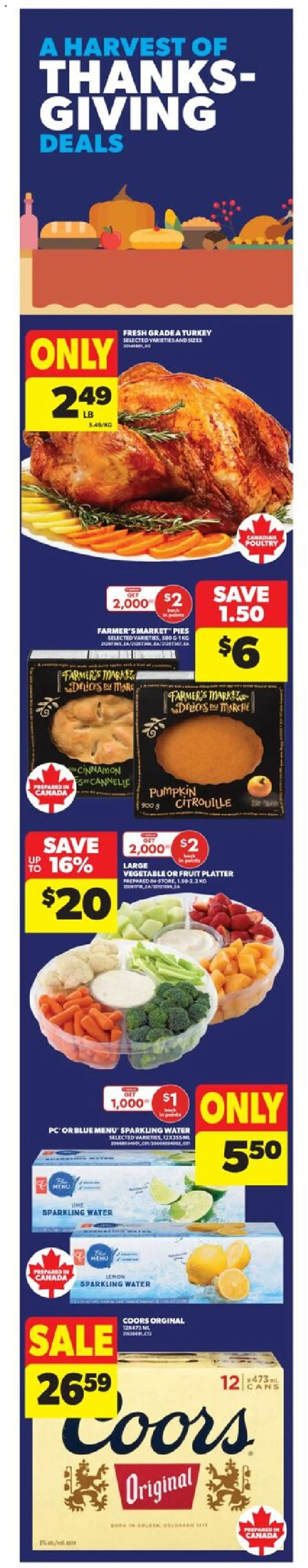 Preview of leaflet Weekly flyer / circulaire from shop Real Canadian Superstore is valid from Oct 09, 2025 - Turkey, Water, Fruit, PC, Pumpkin, Poultry