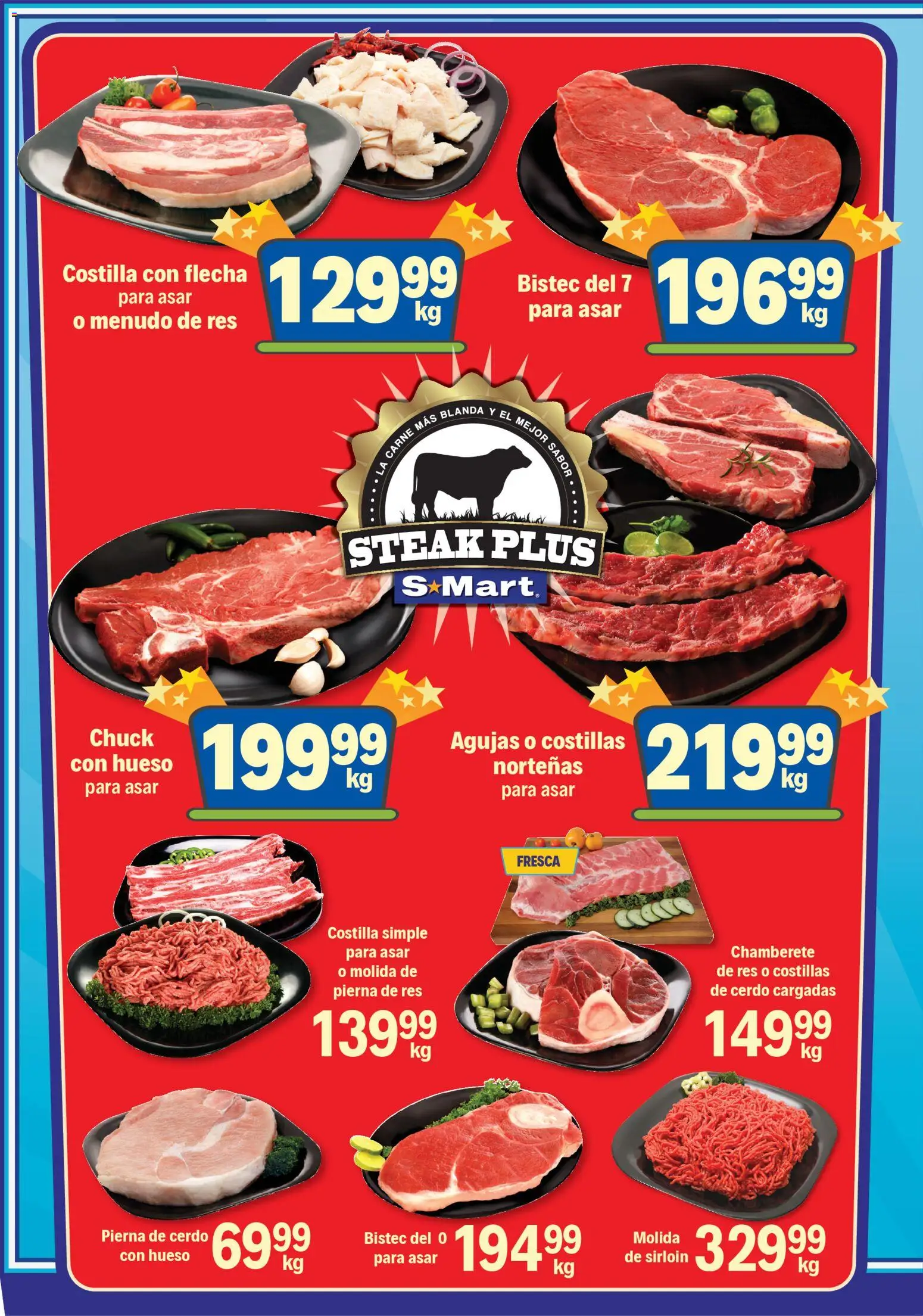 Vista previa las ofertas de la tienda S-Mart - Folleto Reynosa desde el 31/10/2025 - Carne, Cerdo, Bistec, Costillas de cerdo, Res, Pierna de cerdo, Steak
