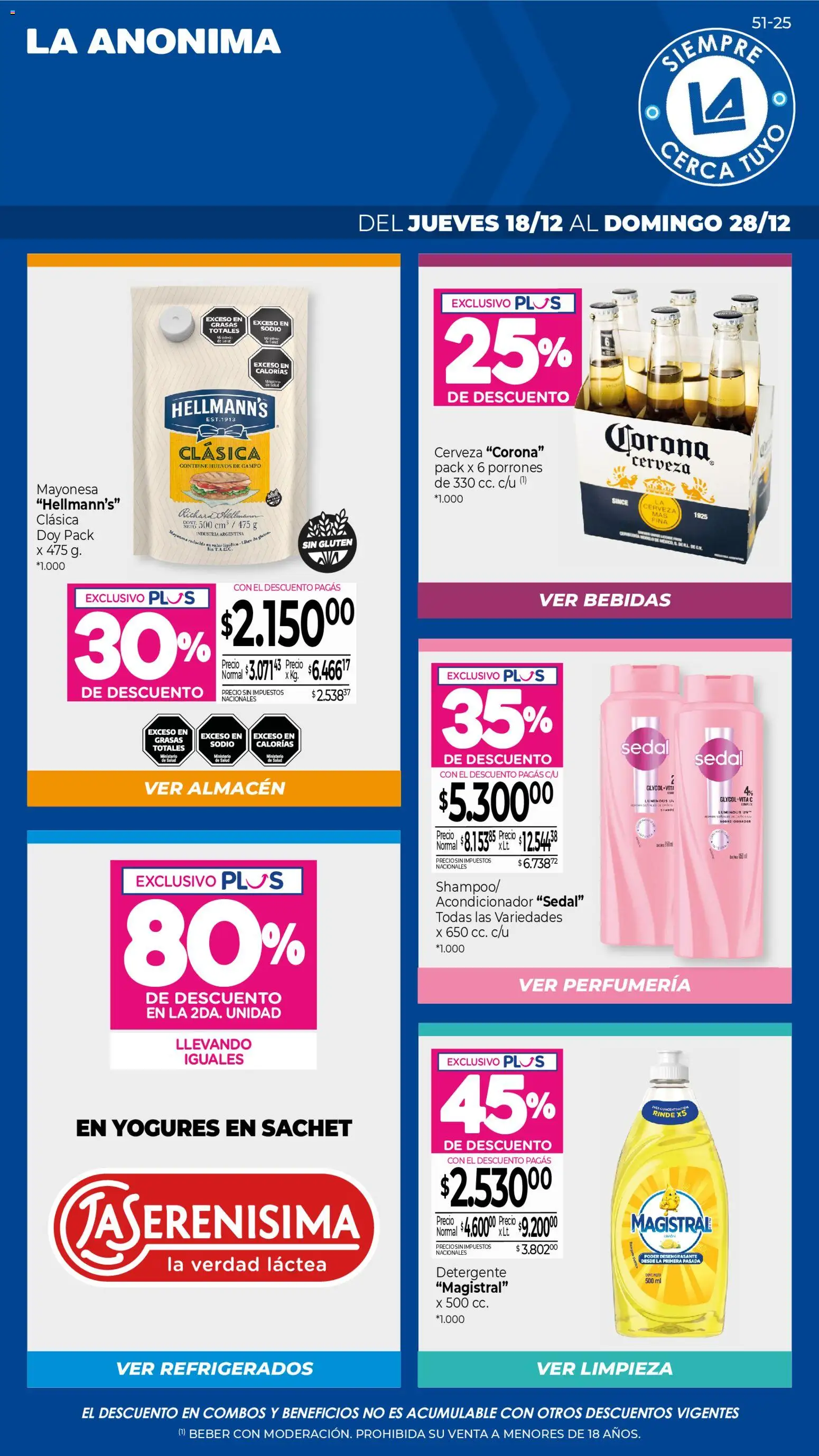 Vista previa del folleto de la tienda La Anonima válido desde el 18/12/2025 - Cerveza, Bebidas, Limón, Huevos, Cerveza Corona, Mayonesa, Detergente, Acondicionador
