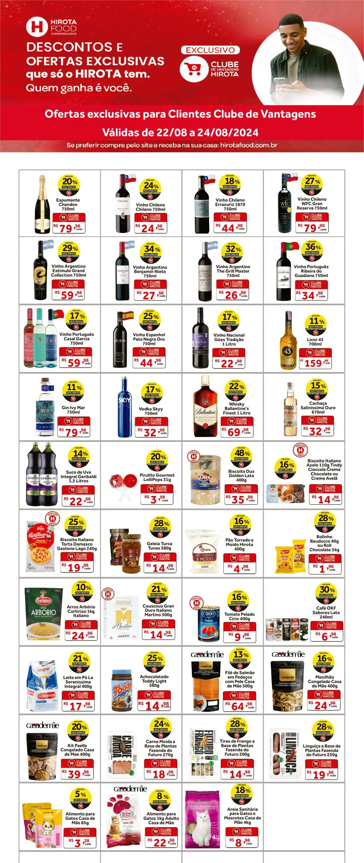 Hirota Food folheto "Ofertas Exclusivas Cliente Clube de Vantagens" válido a partir de 22/08/2025 - número de página 1 - Carne, Suco, Areia, Leite em pó, Salmão, Geleia, Carne moída, Benjamin
