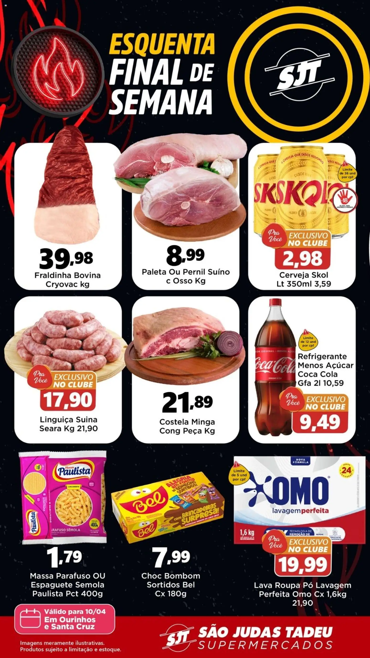 Pré-Visualização do folheto "São Judas Tadeu - Ofertas da semana" da loja São Judas Tadeu válido a partir de 10/04/2026 - Massa, Açúcar, Refrigerante, Fraldinha, Pó, Linguiça, Pernil, Pernil suíno