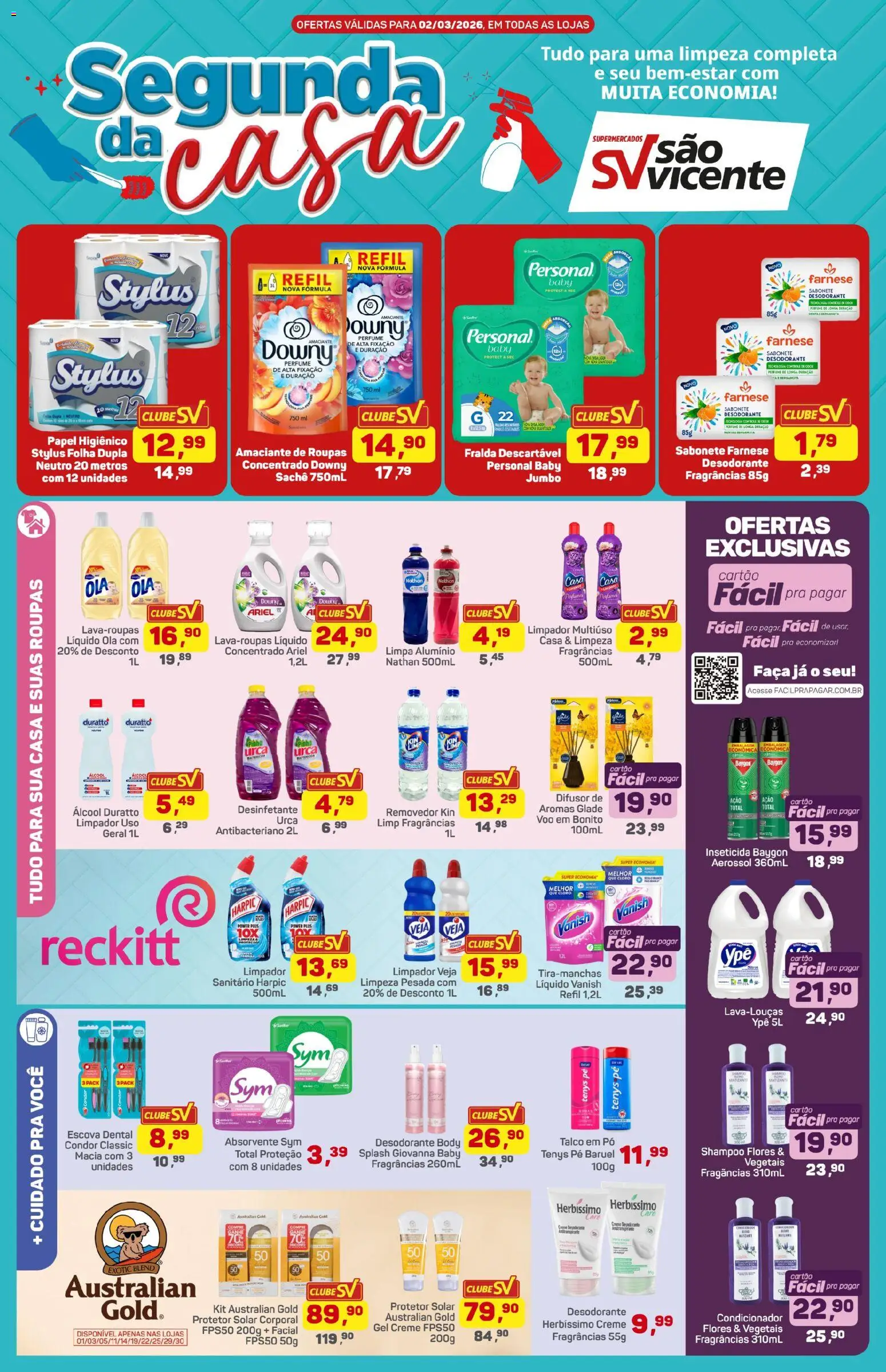 Pré-Visualização do folheto "Supermercados São Vicente - Ofertas da semana" da loja Supermercados São Vicente válido a partir de 02/03/2026 - Flores, Sabonete, Desinfetante, Vanish, Pó, Cloro, Limpador multiuso, Faca