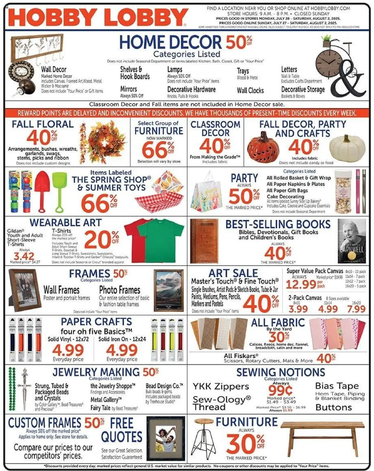 Hobby Lobby Weekly ad from 07/27/2025 - Sales ad this week - Page number 1