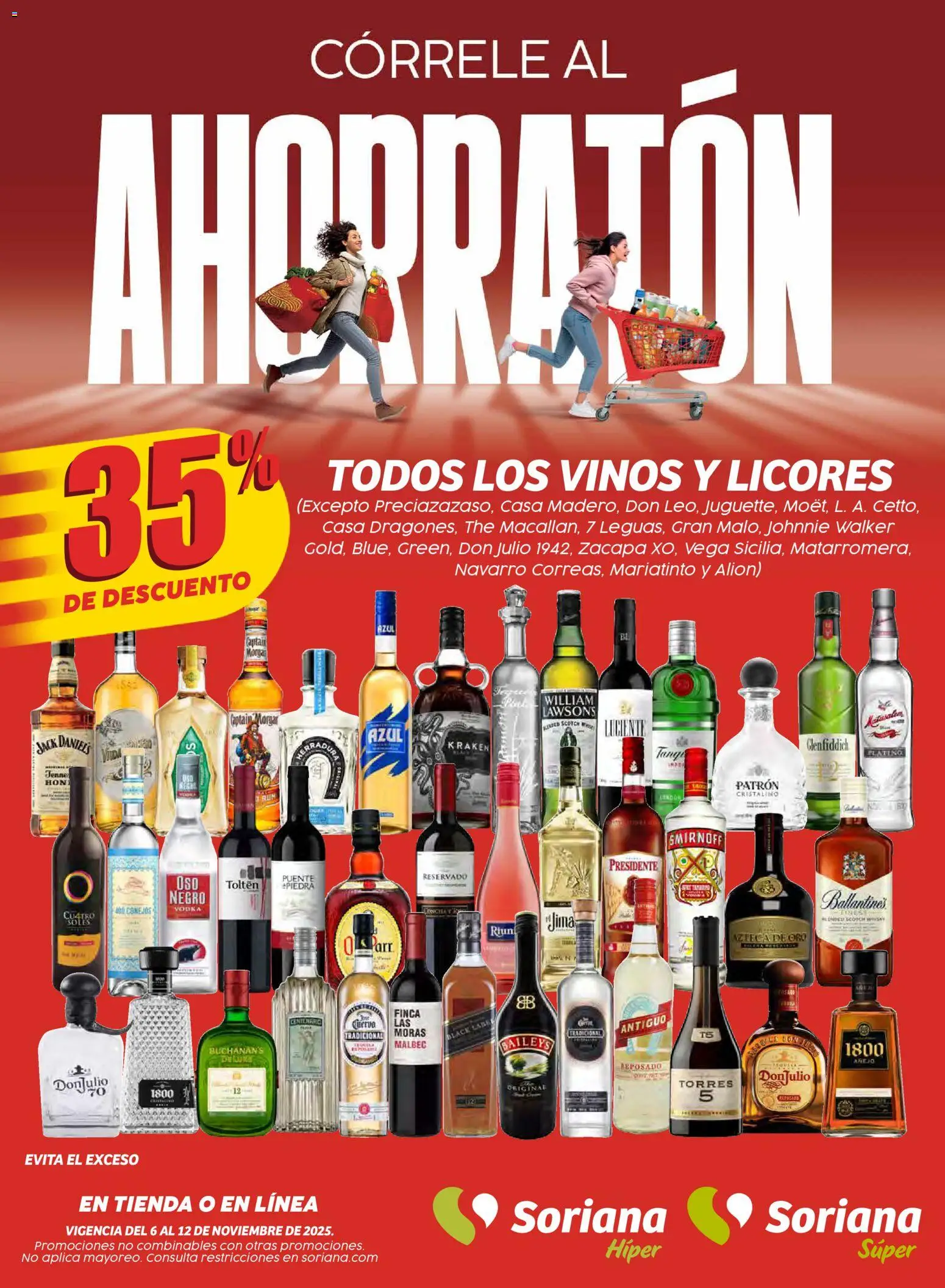 Vista previa las ofertas de la tienda Soriana - Ahorratón Soriana Híper Nacional desde el 06/11/2025 - Baileys, Lima, Jack Daniel's