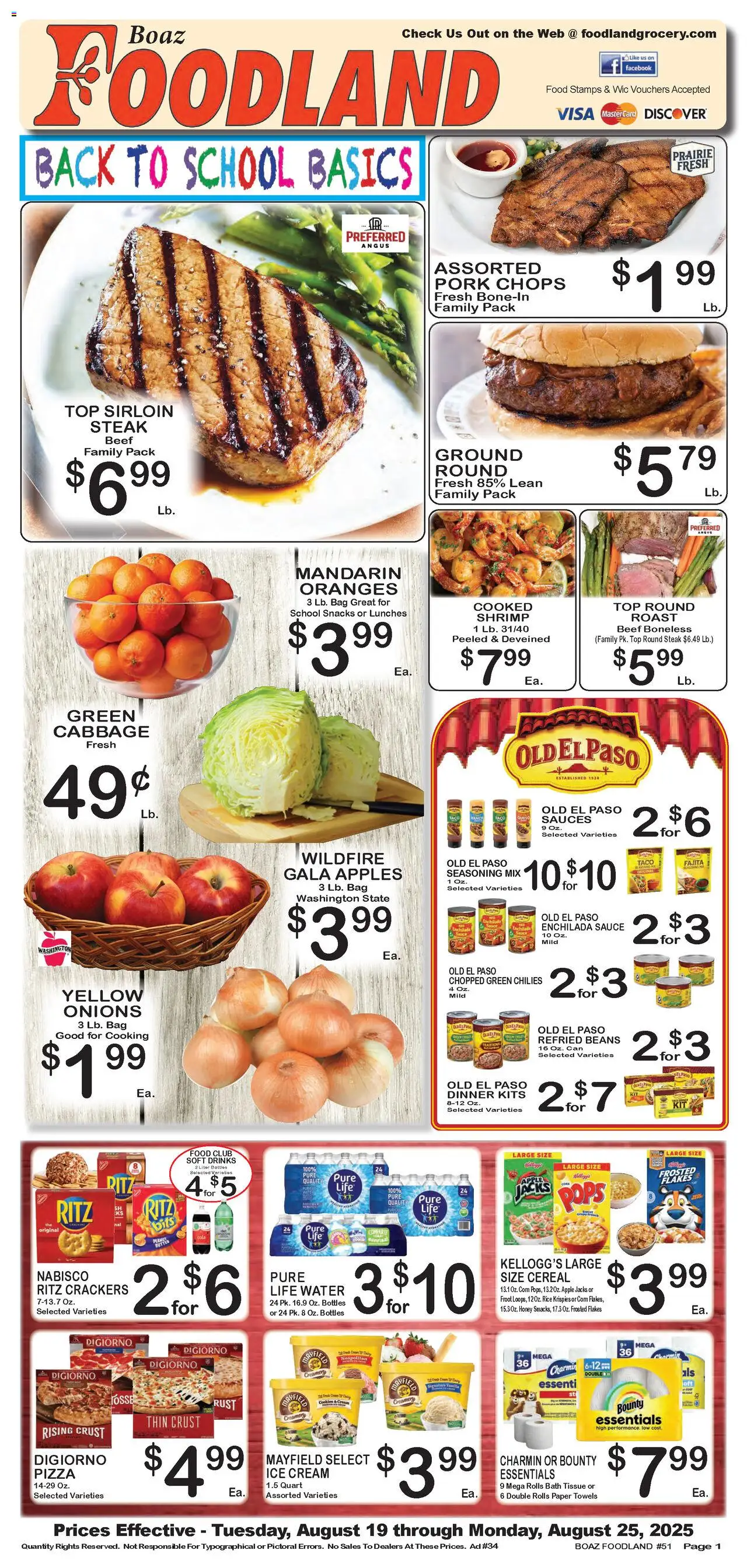 Foodland Weekly Ad from 08/19/2025 - Flyer - Page number 1 - Cookies, Oranges, Honey, Rice, Cream, Vanilla, Sauce, Paper towels