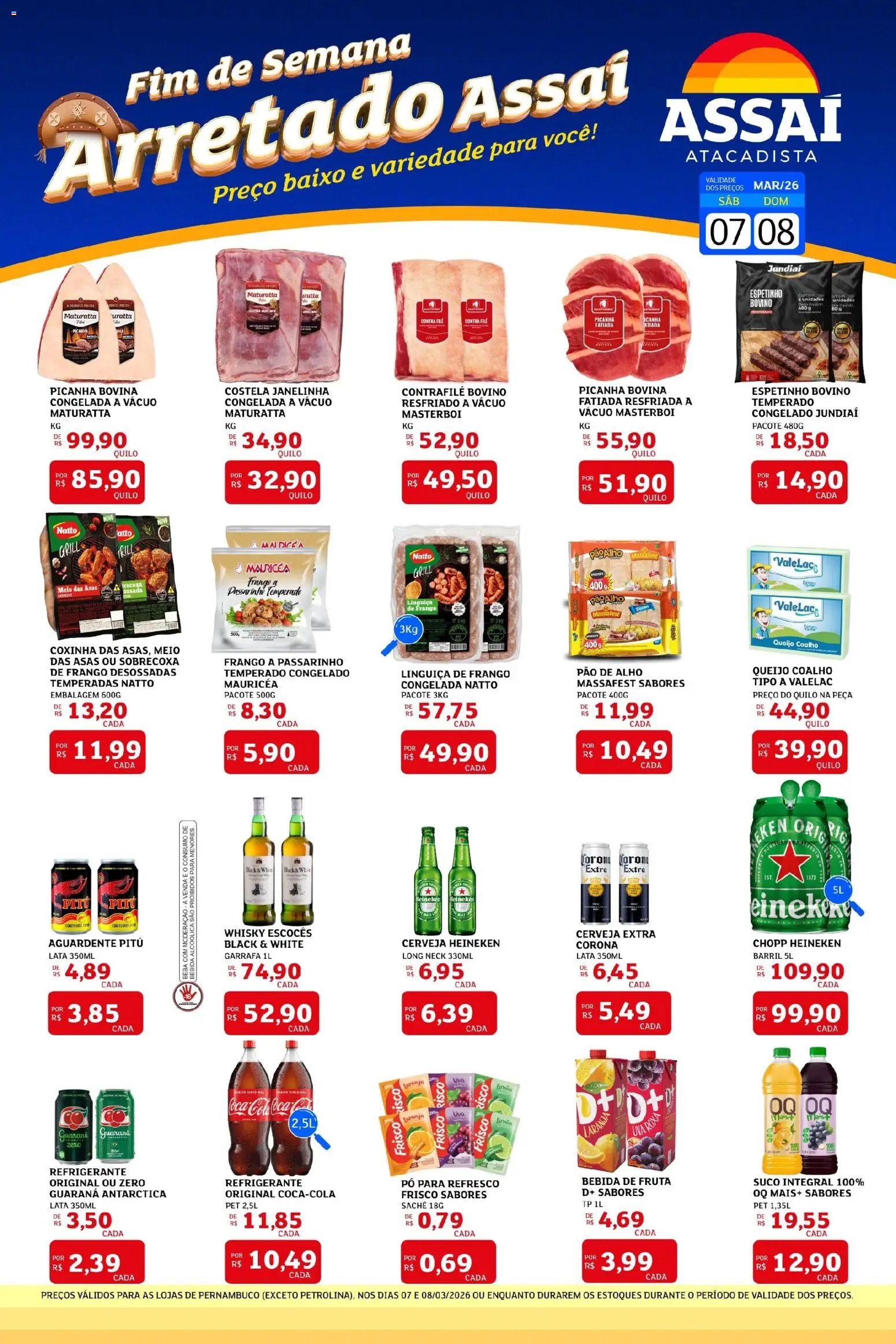 Pré-Visualização do folheto "Assaí Atacadista ofertas - PE" da loja Assaí Atacadista válido a partir de 07/03/2026 - Whisky, Bebida, Suco, Queijo coalho, Refrigerante, Linguiça, Guaraná, Contra filé