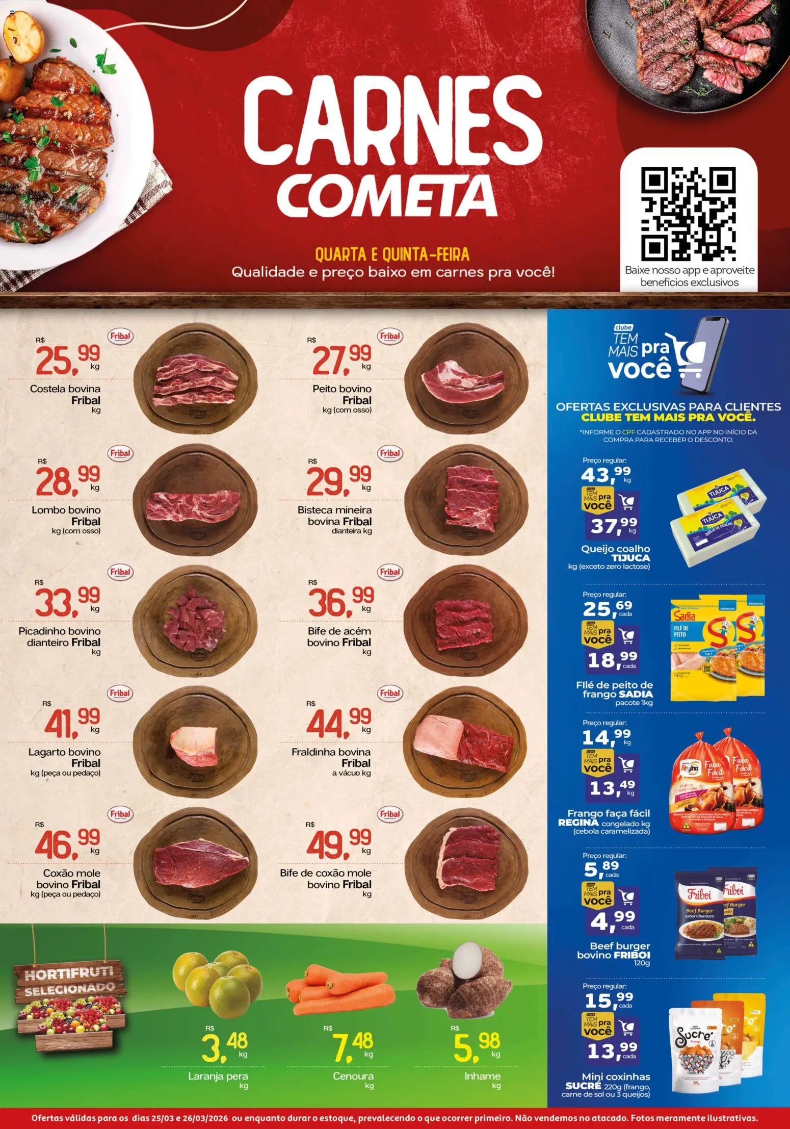 Pré-Visualização do folheto "Cometa Supermercados ofertas Carnes" da loja Cometa Supermercados válido a partir de 25/03/2026 - Inhame, Queijo, Carne, Baixo, Lombo, Costela bovina, Acém, Coxão mole