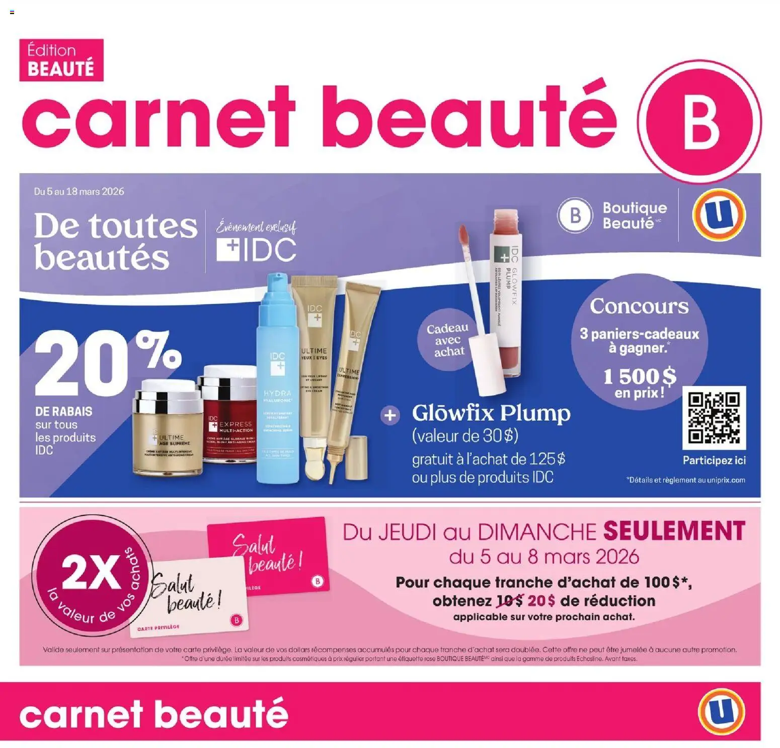 Preview of leaflet Uniprix Carnet Beauté from shop Uniprix is valid from Mar 05, 2026 - Cream
