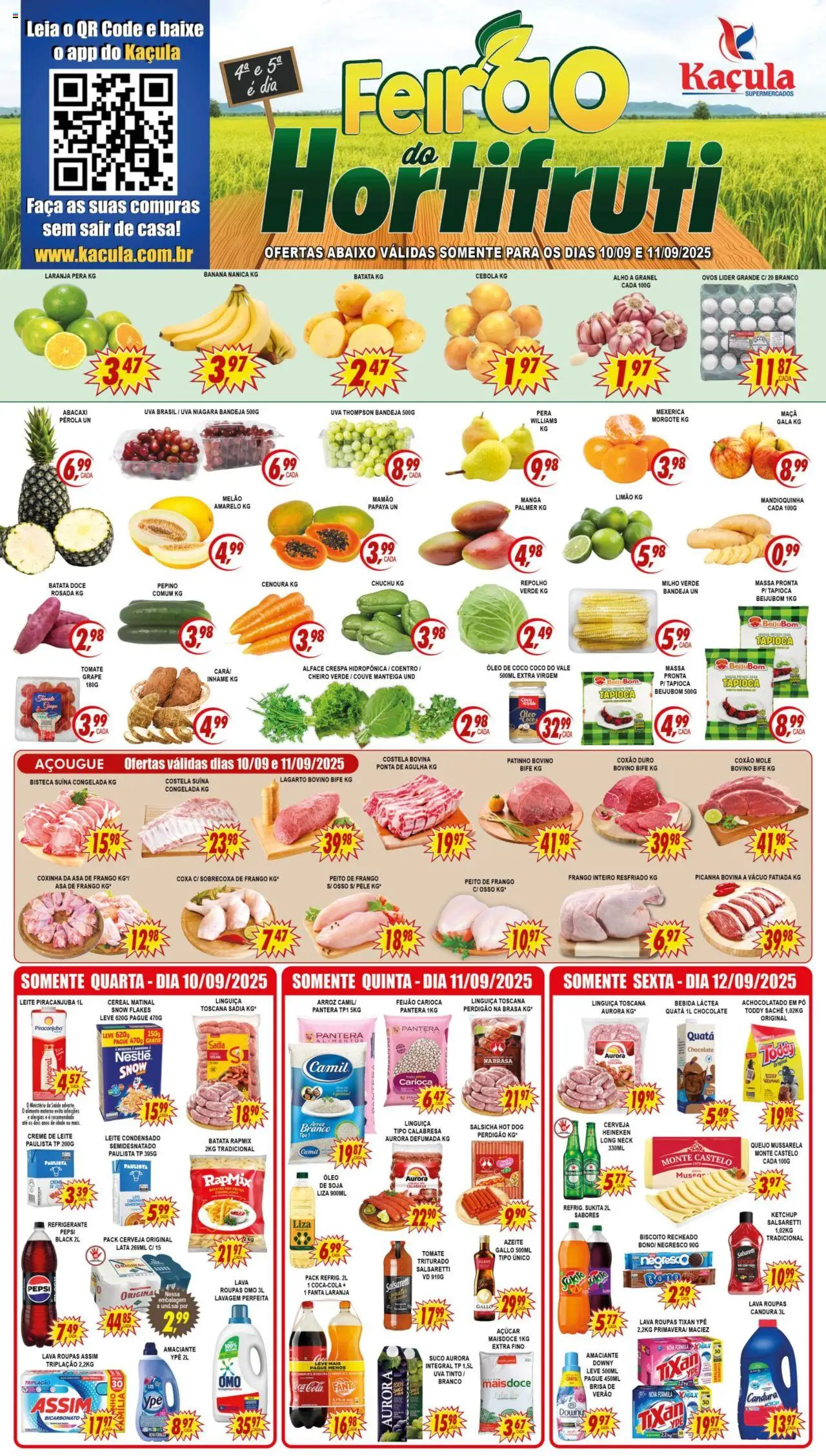 Kaçula folheto "Ofertas da semana" válido a partir de 10/09/2025 - número de página 1 - Heineken, Doce, Batata, Mussarela, Alface, Bandeja, Sobrecoxa de frango, Faca