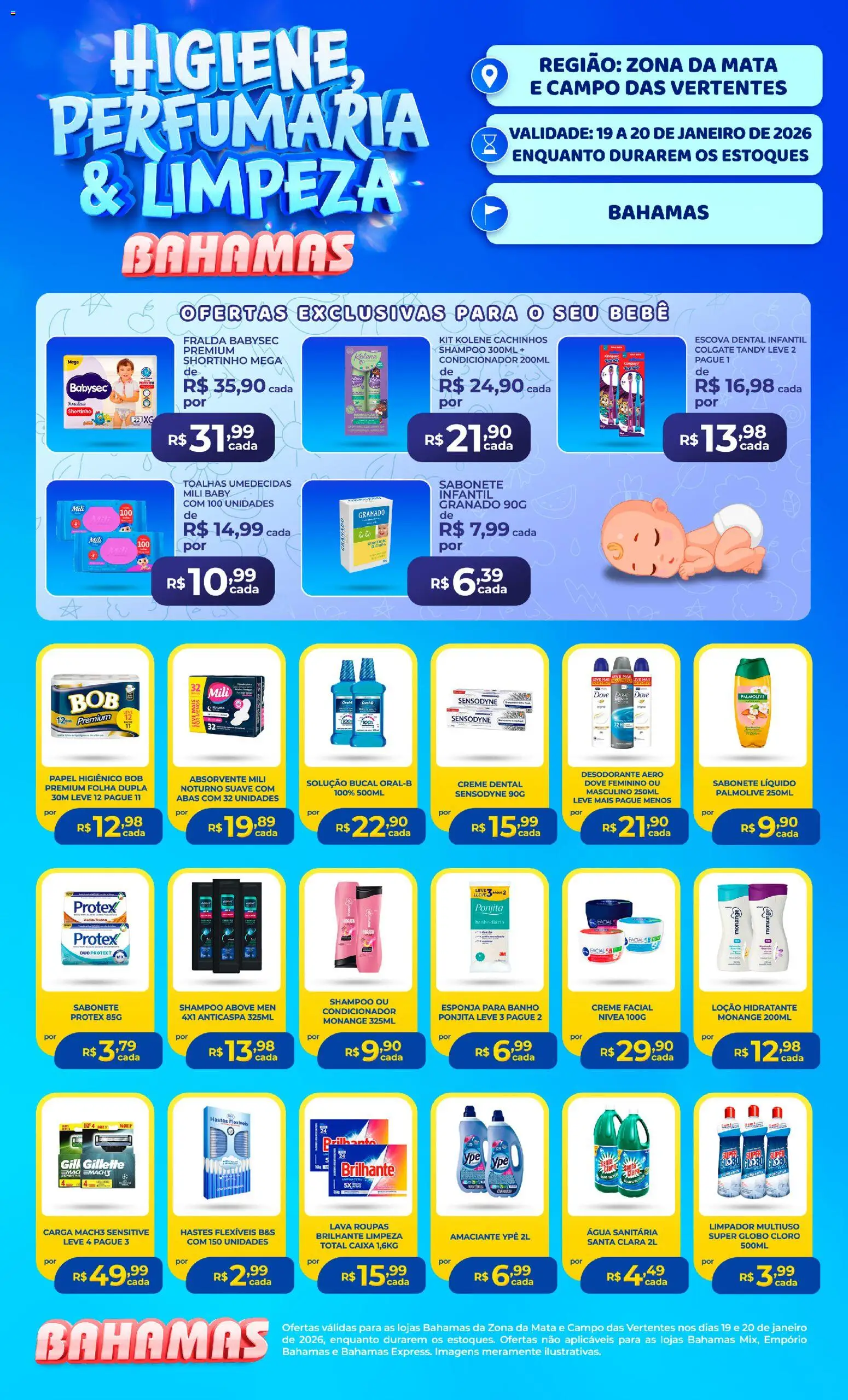 Pré-Visualização do folheto "Ofertas Higiene e Limpeza" da loja Bahamas Supermercados válido a partir de 19/01/2026