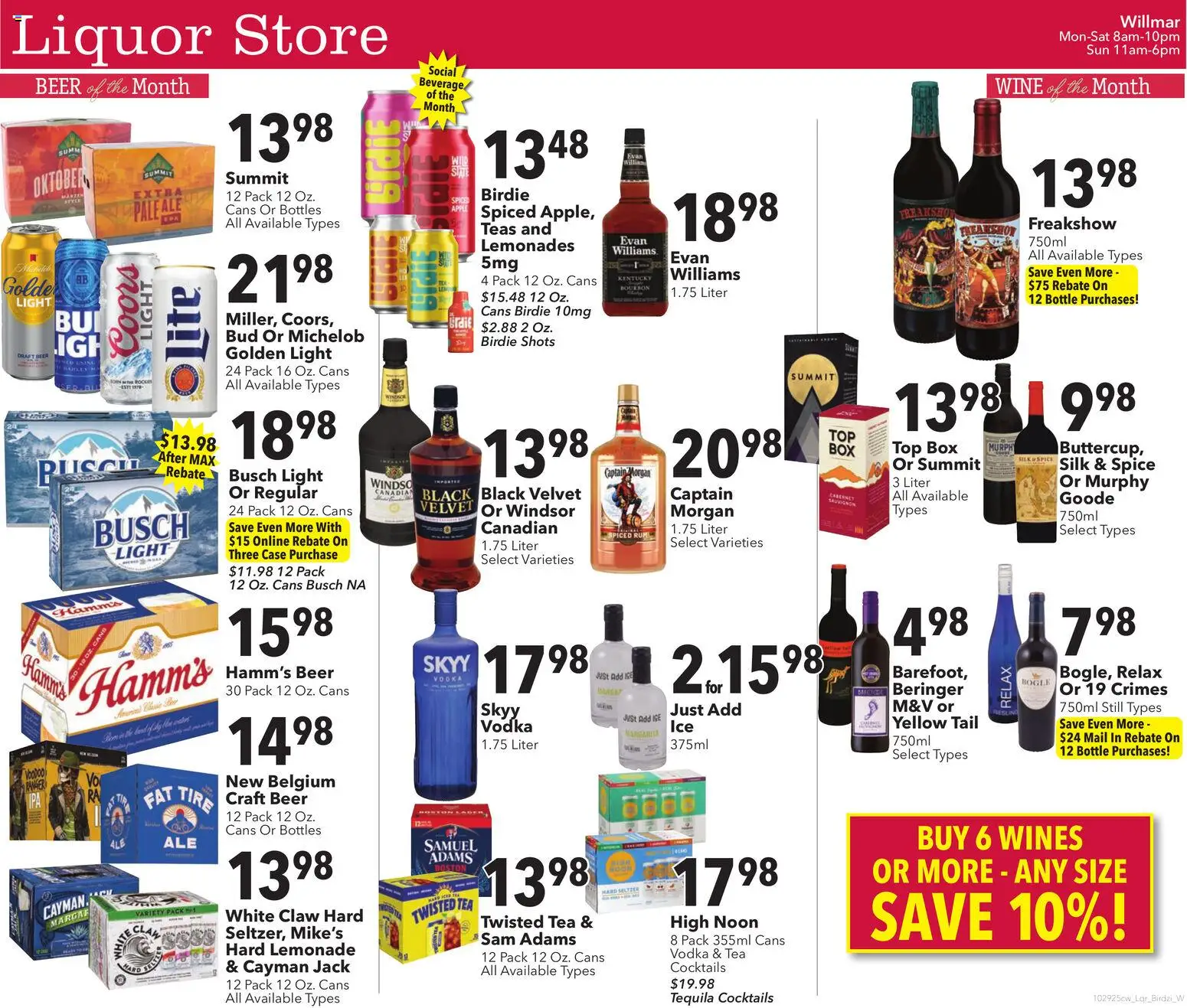 Ad Preview of Cash Wise Liquor Store from 10/29/2025 - Tire, Box, Tea, Tequila, Cocktails, Lemonade, Vodka, Case