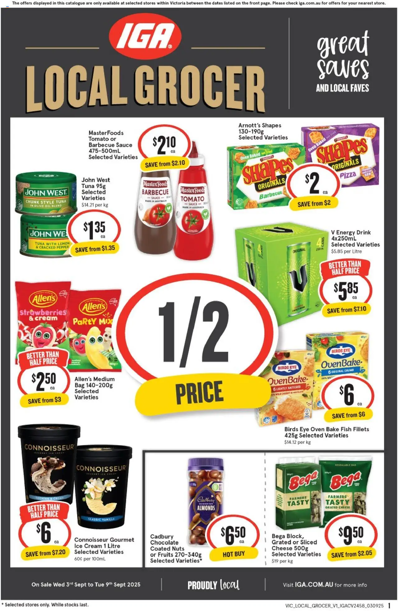 IGA catalogue valid from 03/09/2025 - page 1 - Cheese, Pizza, Cream, Fruits, Lemon, Tuna, Grated cheese, Oven