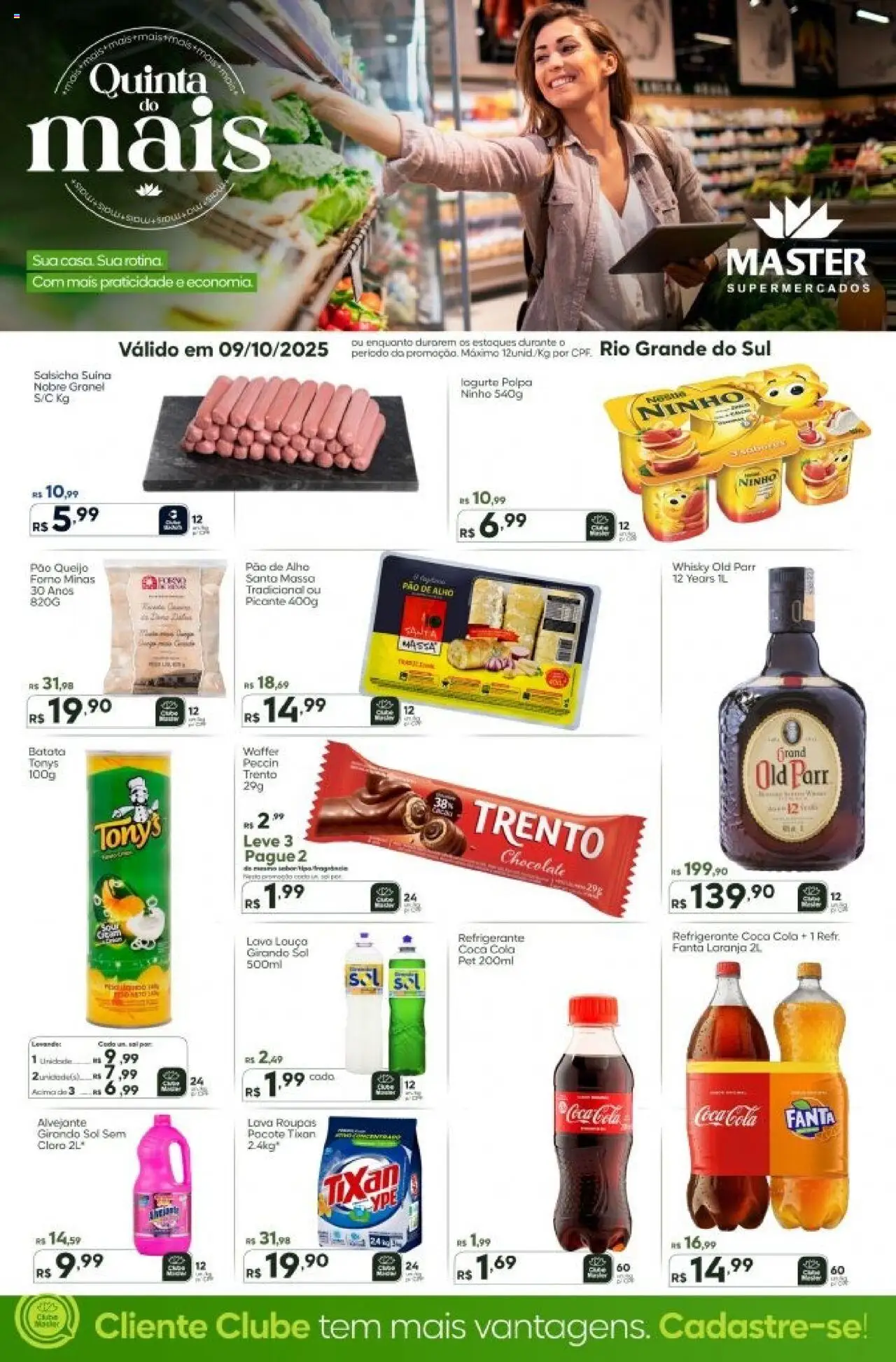 Master folheto "Ofertas do Dia" válido a partir de 09/10/2025 - número de página 1 - Whisky, Sal, Pão, Batata, Pao de alho, Forno, Cola, Louça