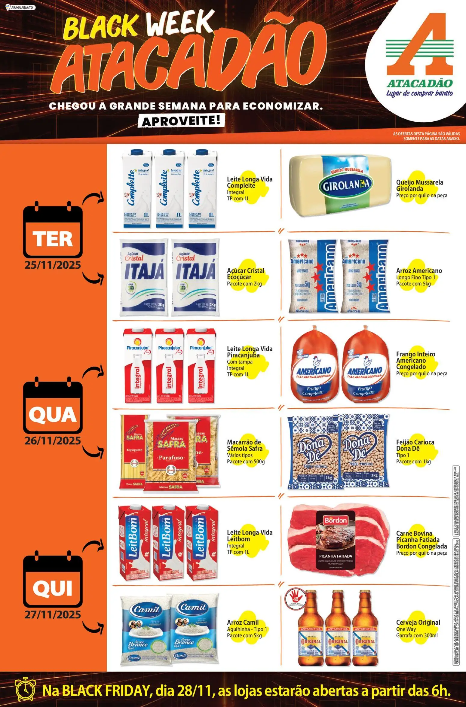 Pré-Visualização do folheto "Ofertas - TO" da loja Atacadão válido a partir de 25/11/2025 - Macarrão, Picanha, Bebida, Feijão, Queijo, Massa, Açúcar, Espaguete