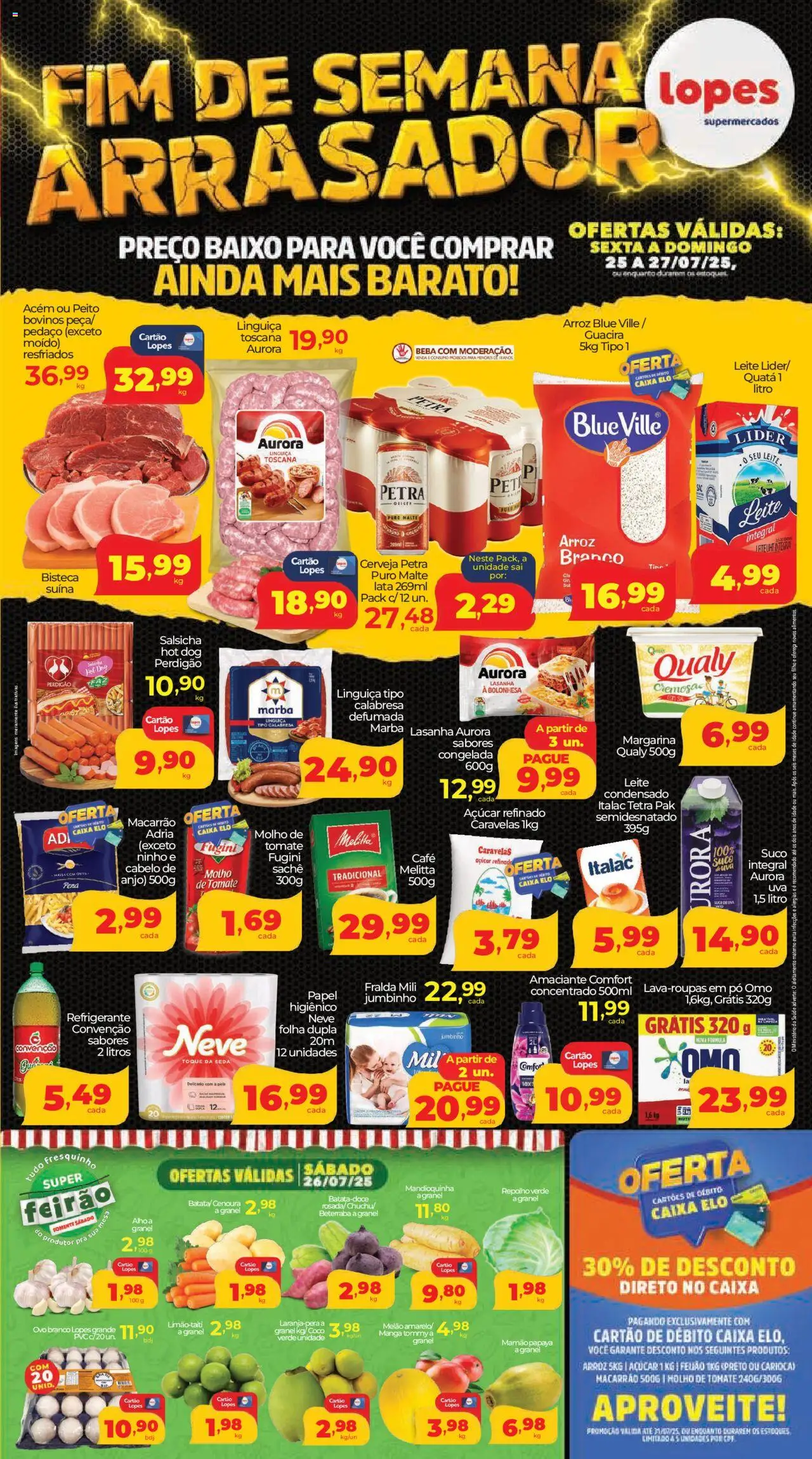 Lopes Supermercados folheto "Ofertas da semana" válido a partir de 25/07/2025 - número de página 1 - Uva, Tomate, Açúcar, Baixo, Amaciante, Pó, Linguiça, Margarina