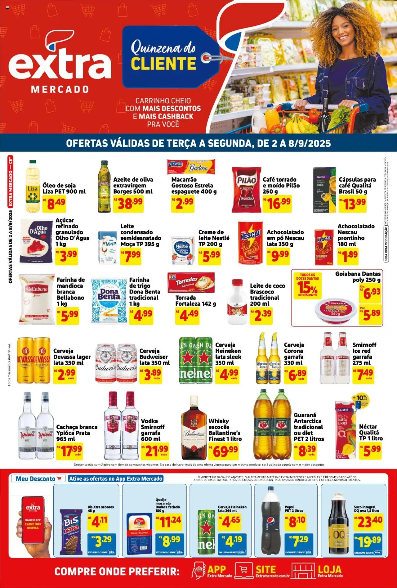 Extra folheto "Ofertas - CE" válido a partir de 02/09/2025 - número de página 1 - Bebidas, Óleo, Leite, Mussarela, Creme, Azeite de oliva, Guaraná, Torradas