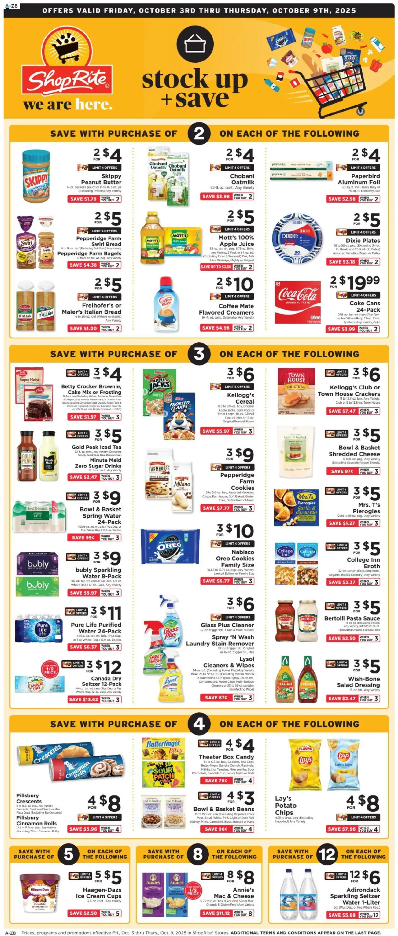 ShopRite Circular from 10/02/2025 >> Weekly Ad, flyer - Page number 1 - Pasta, Cheese, Cupcake, Cereal, Sugar, Crackers, Foil, Chocolate cookies
