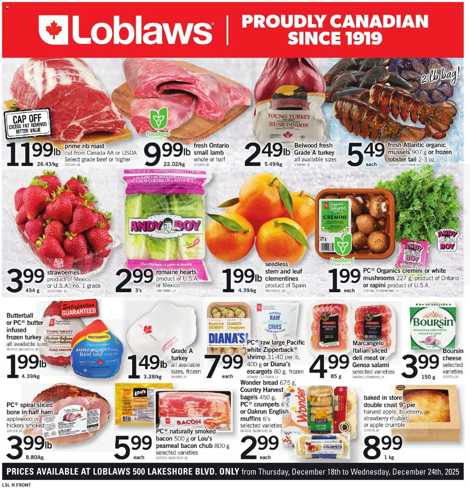 Preview of leaflet Weekly Flyer - ON from shop Loblaws is valid from Dec 18, 2025 - Strawberries, Meat, Bag, Lamb, Muffins, Beef, Ham, Roast