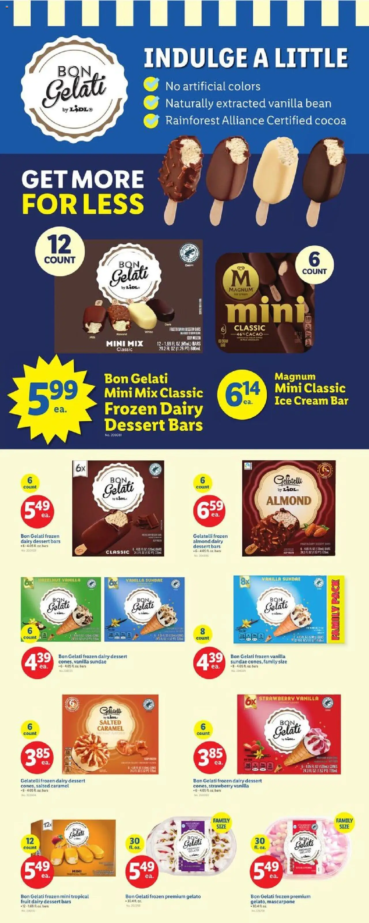Lidl Get More for Less from 07/25/2025 - Circular, Weekly flyer - Page number 1 - Ice cream, Dessert, Ice, Mascarpone, Cream, Vanilla, Magnum, Ice cream bar