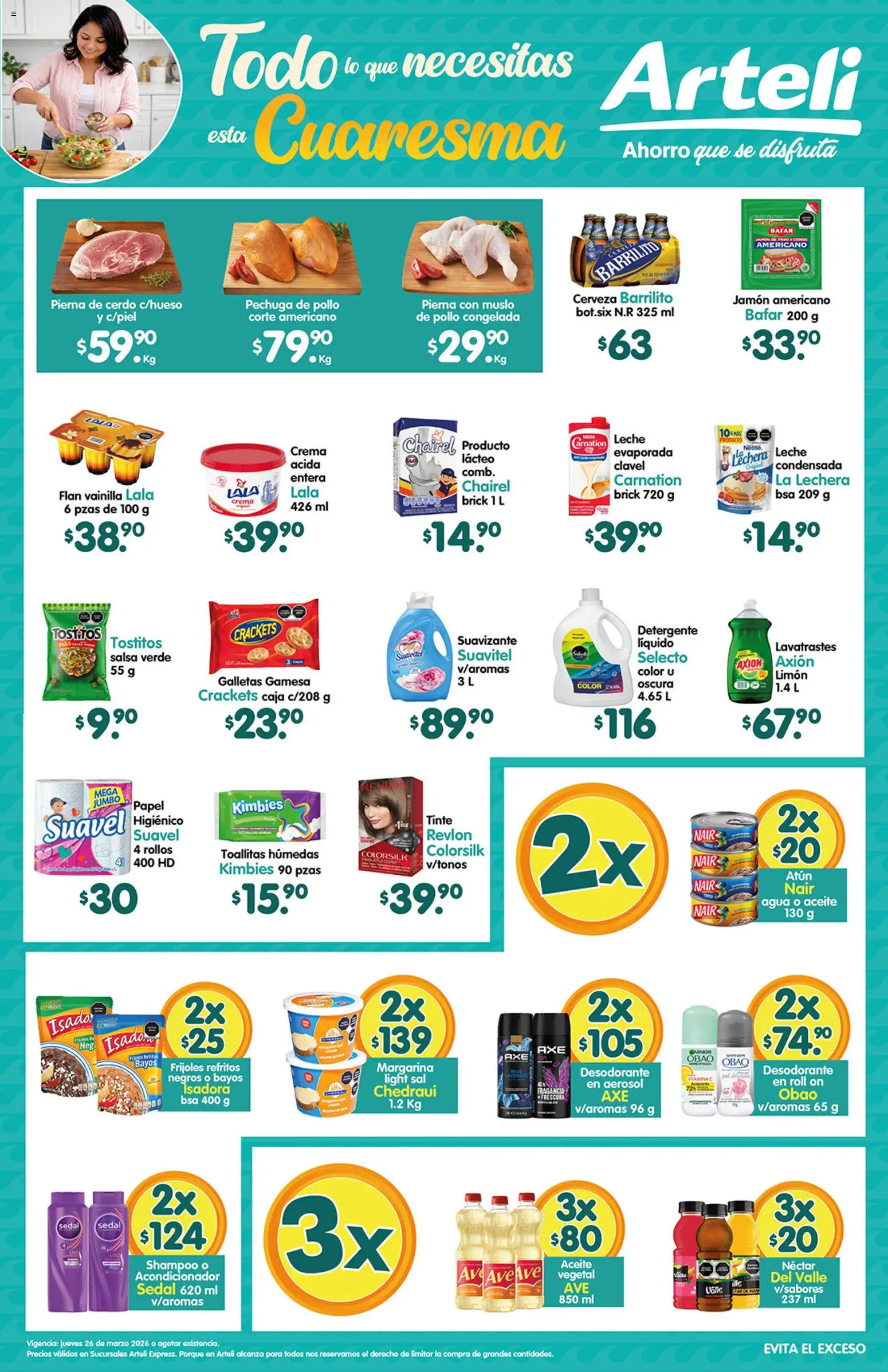 Vista previa las ofertas de la tienda Arteli - Arteli folleto Express desde el 26/03/2026 - Galletas, Limón, Desodorante, Frijoles, Toallitas húmedas, Atún, Cerdo, Detergente