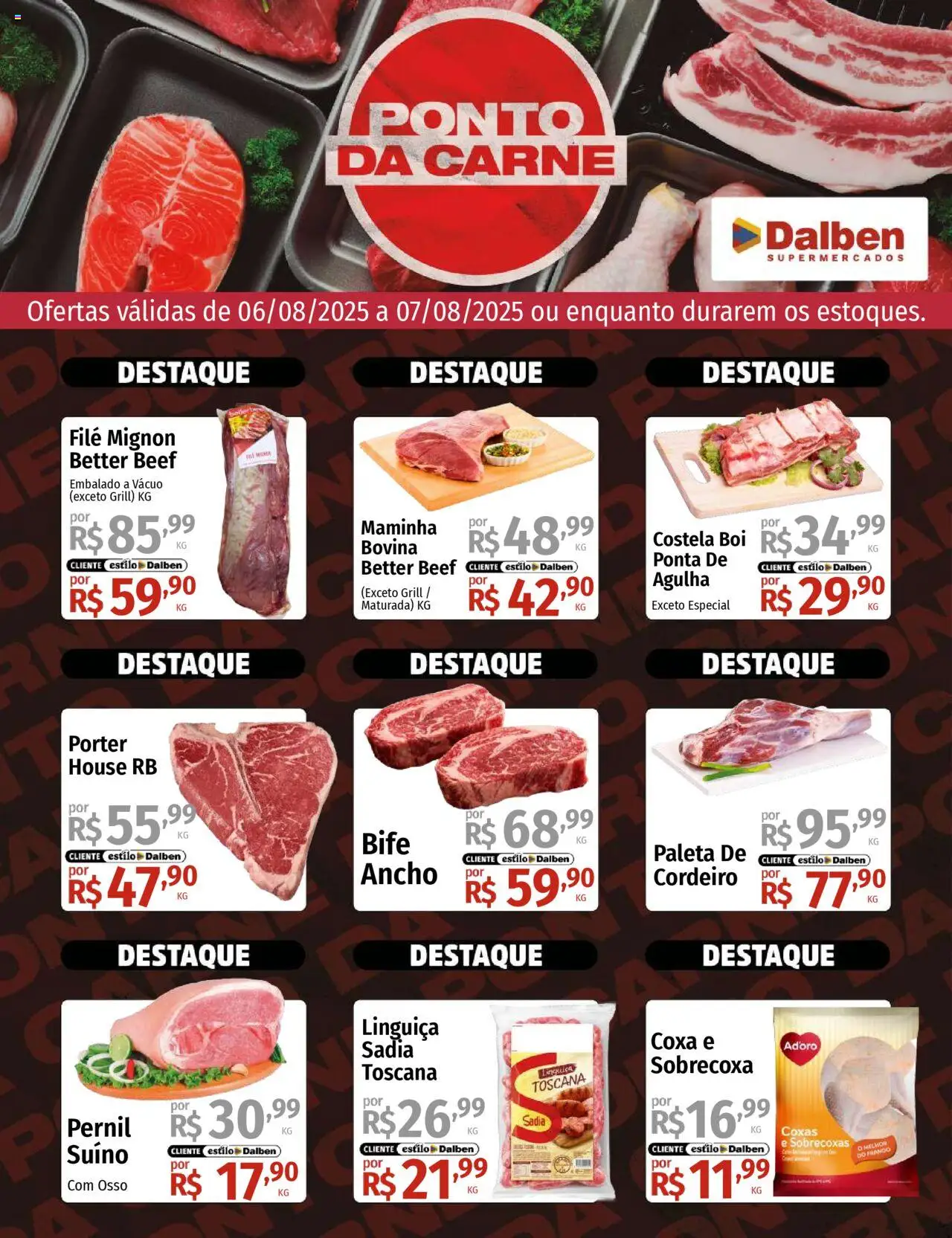 Supermercado Dalben folheto "Ofertas Ponto da Carne" válido a partir de 06/08/2025 - número de página 1