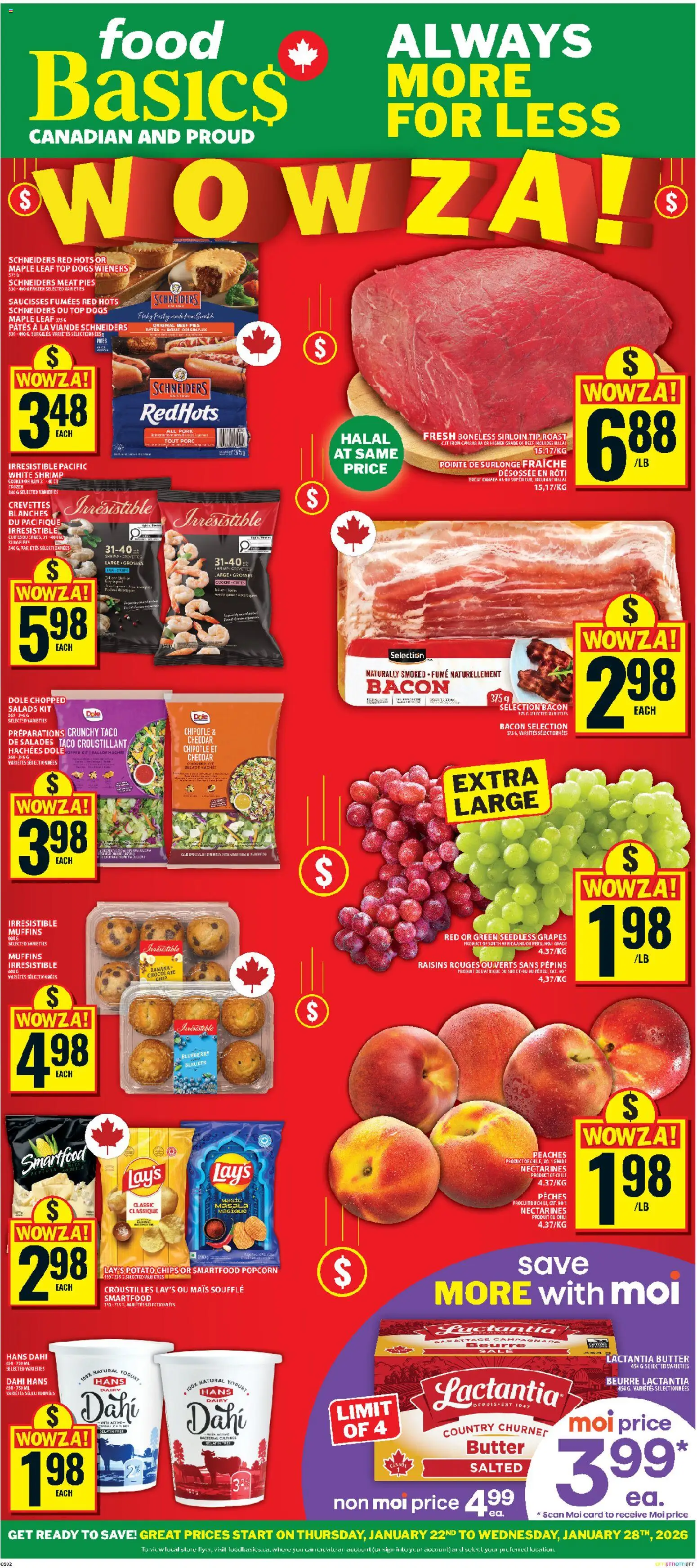 Preview of leaflet Kanata from shop Food Basics is valid from Jan 22, 2026 - Food, Popcorn, Chips, Shrimp, Muffins, Roast, Cheddar, Seedless grapes